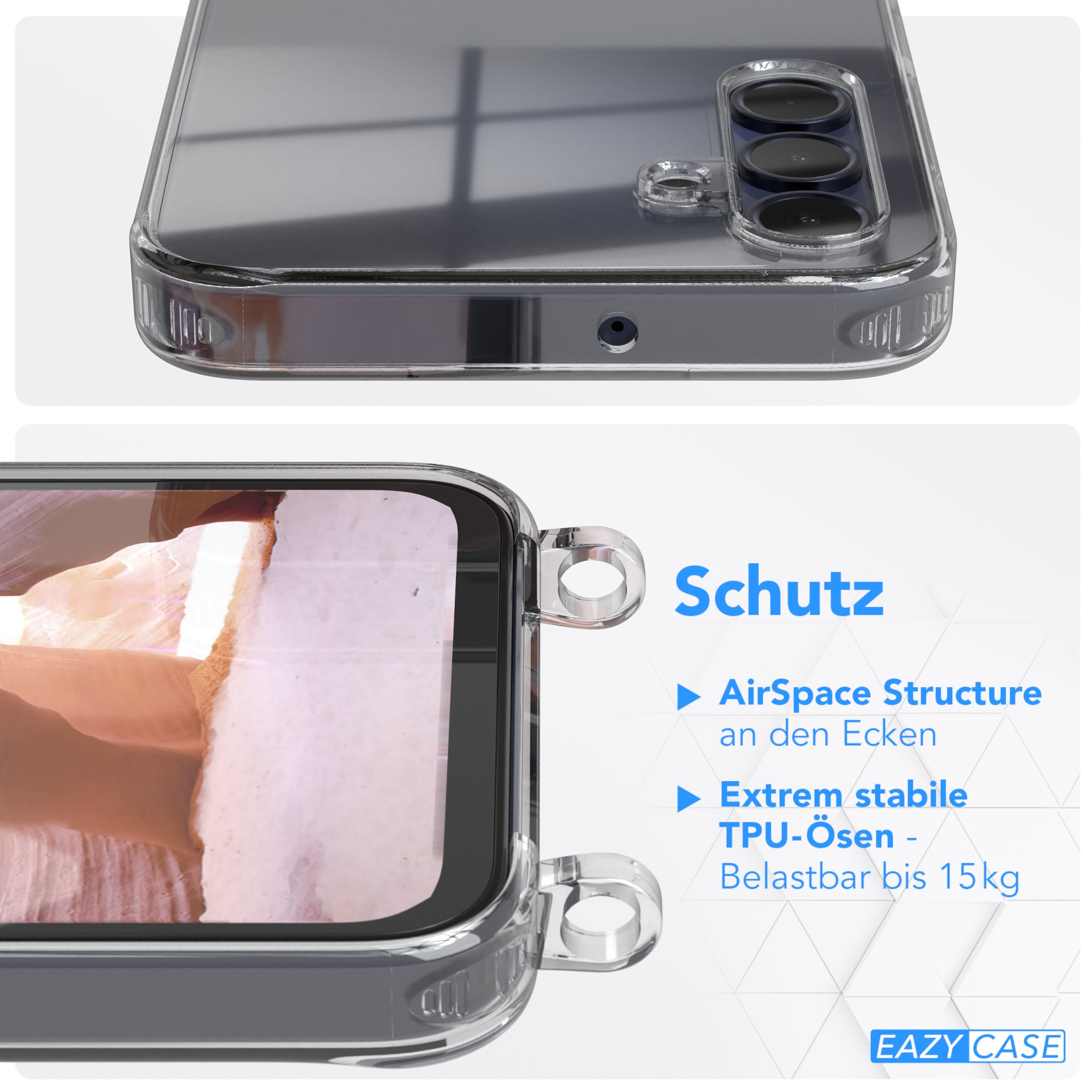 Galaxy A15 Hülle + Kordel mit Karabinern