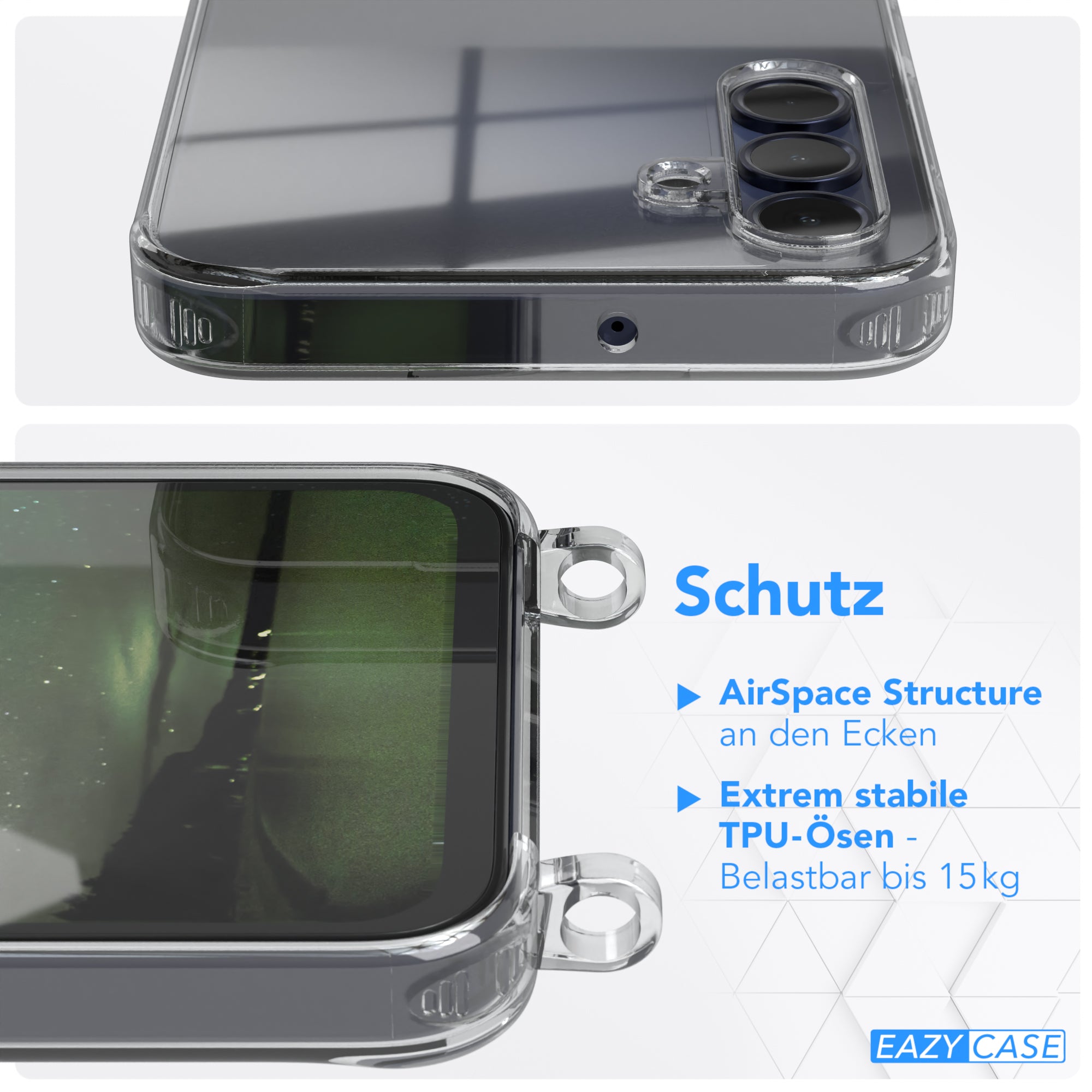 Galaxy A15 Hülle + Kordel mit Karabinern