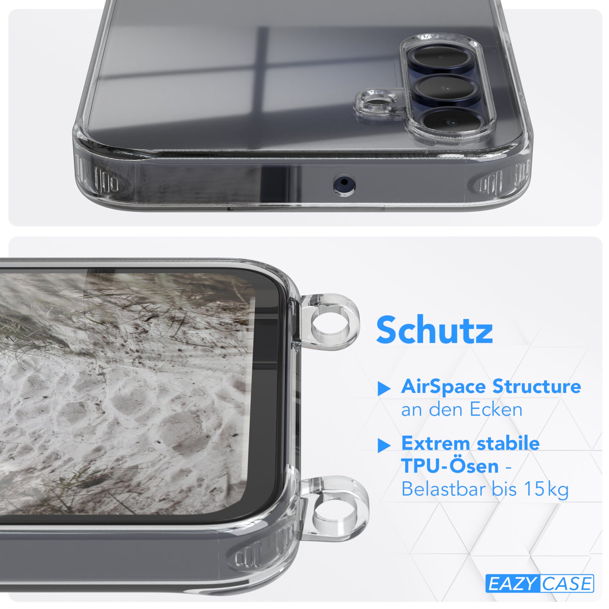 Galaxy A15 Hülle + Kordel mit Karabinern