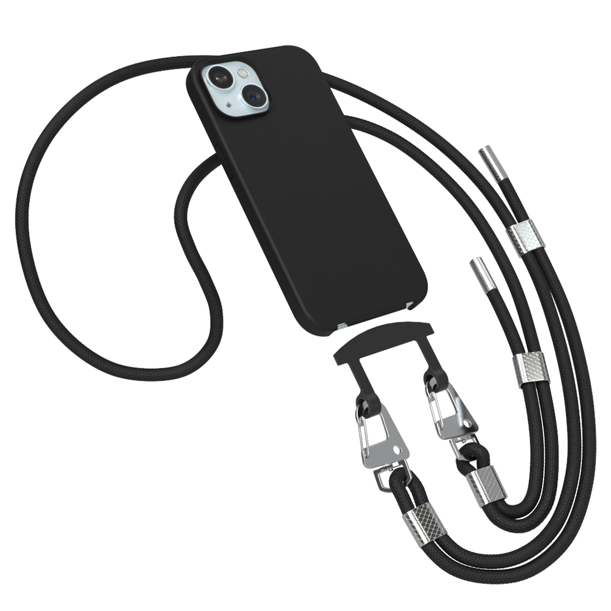 iPhone 15 2in1 Hülle + Kordel mit Karabinern