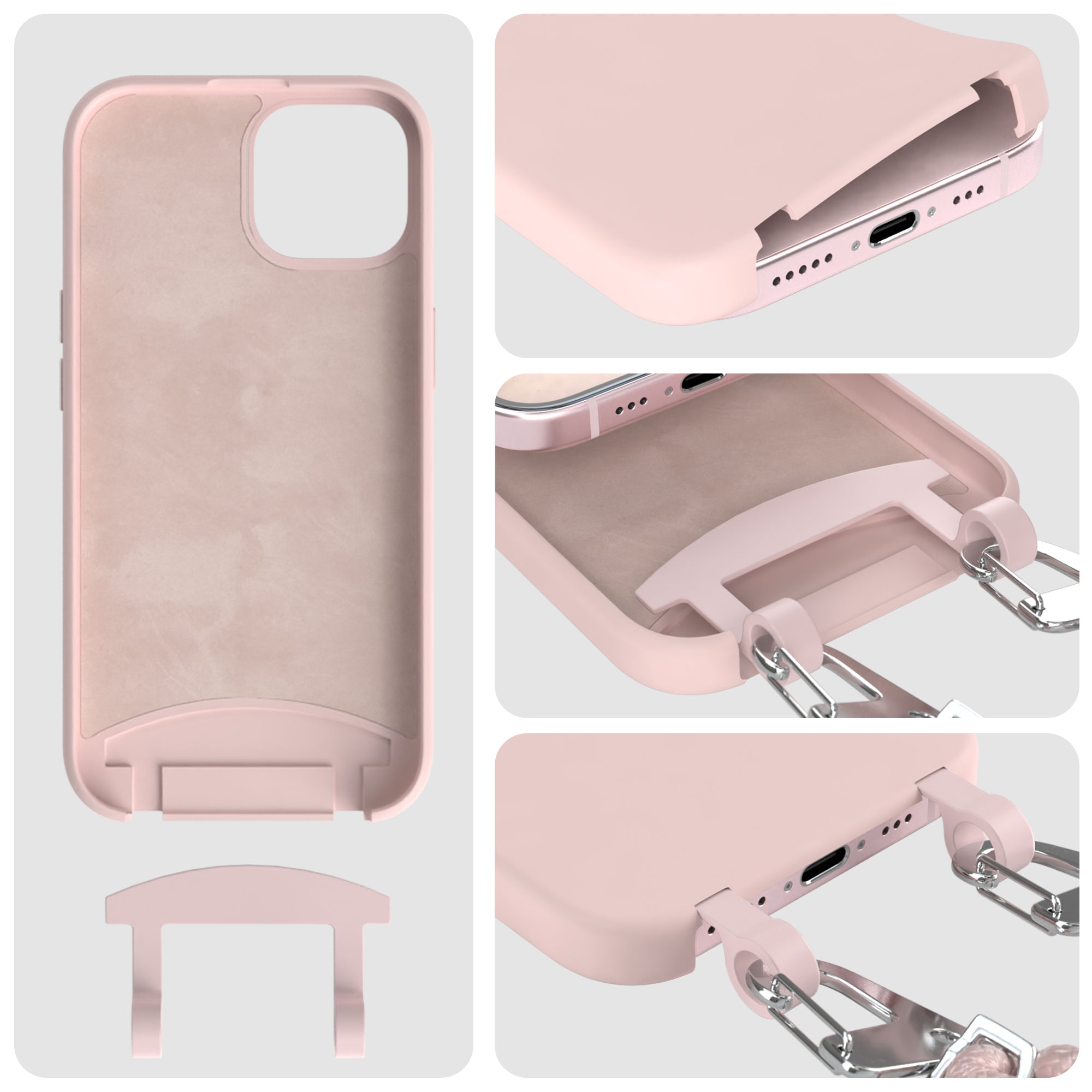 iPhone 15 2in1 Hülle + Kordel mit Karabinern