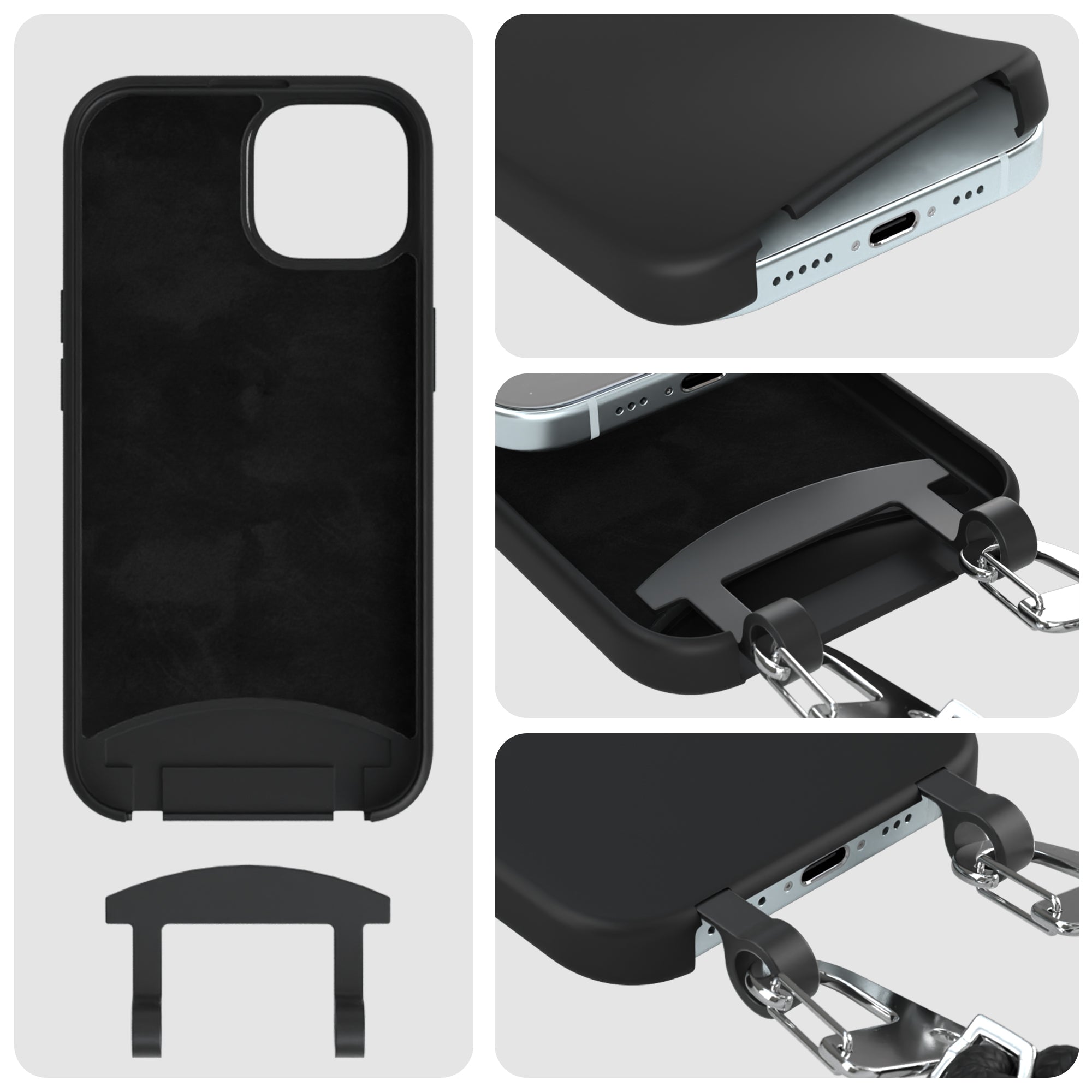 iPhone 15 2in1 Hülle + Kordel mit Karabinern