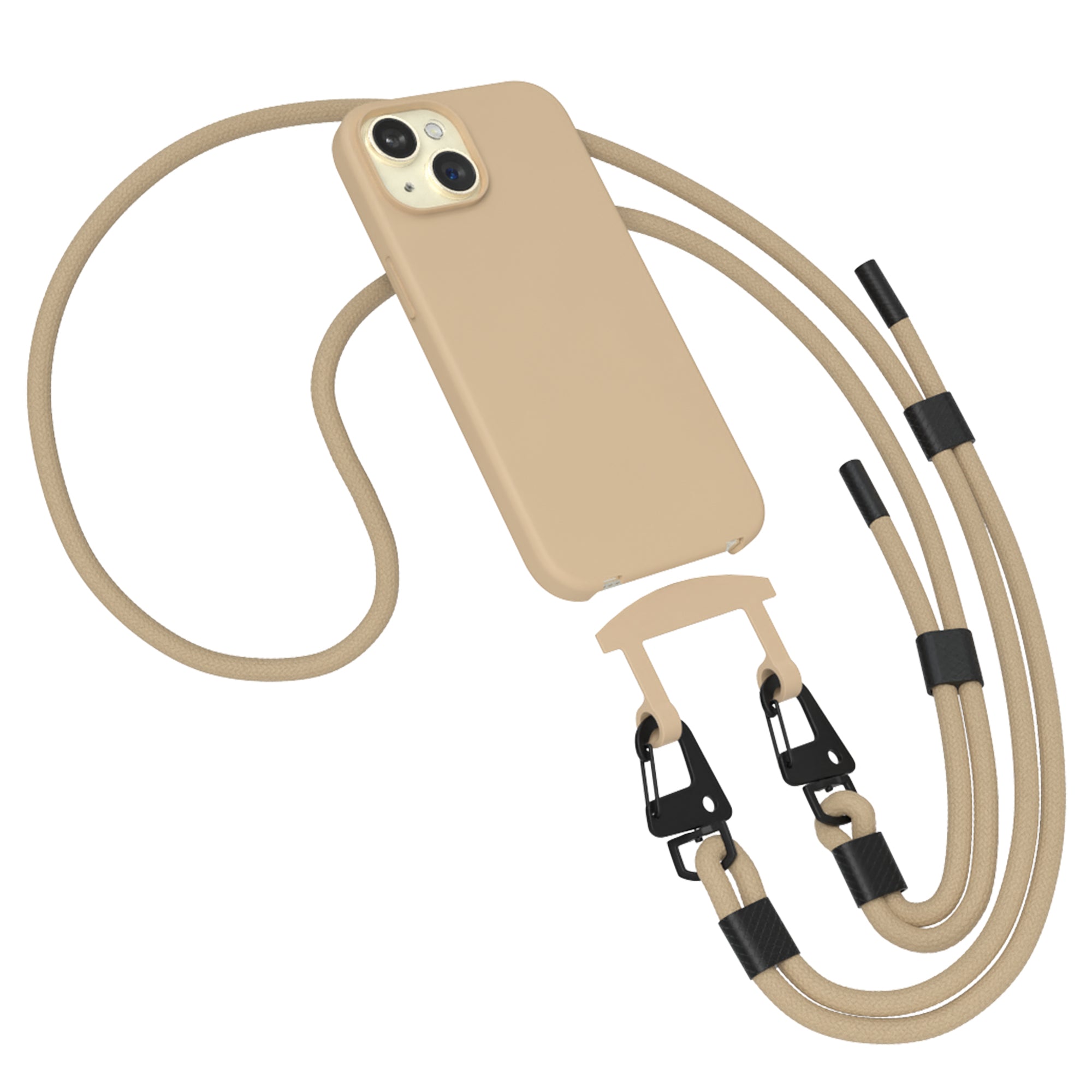 iPhone 15 2in1 Hülle + Kordel mit Karabinern