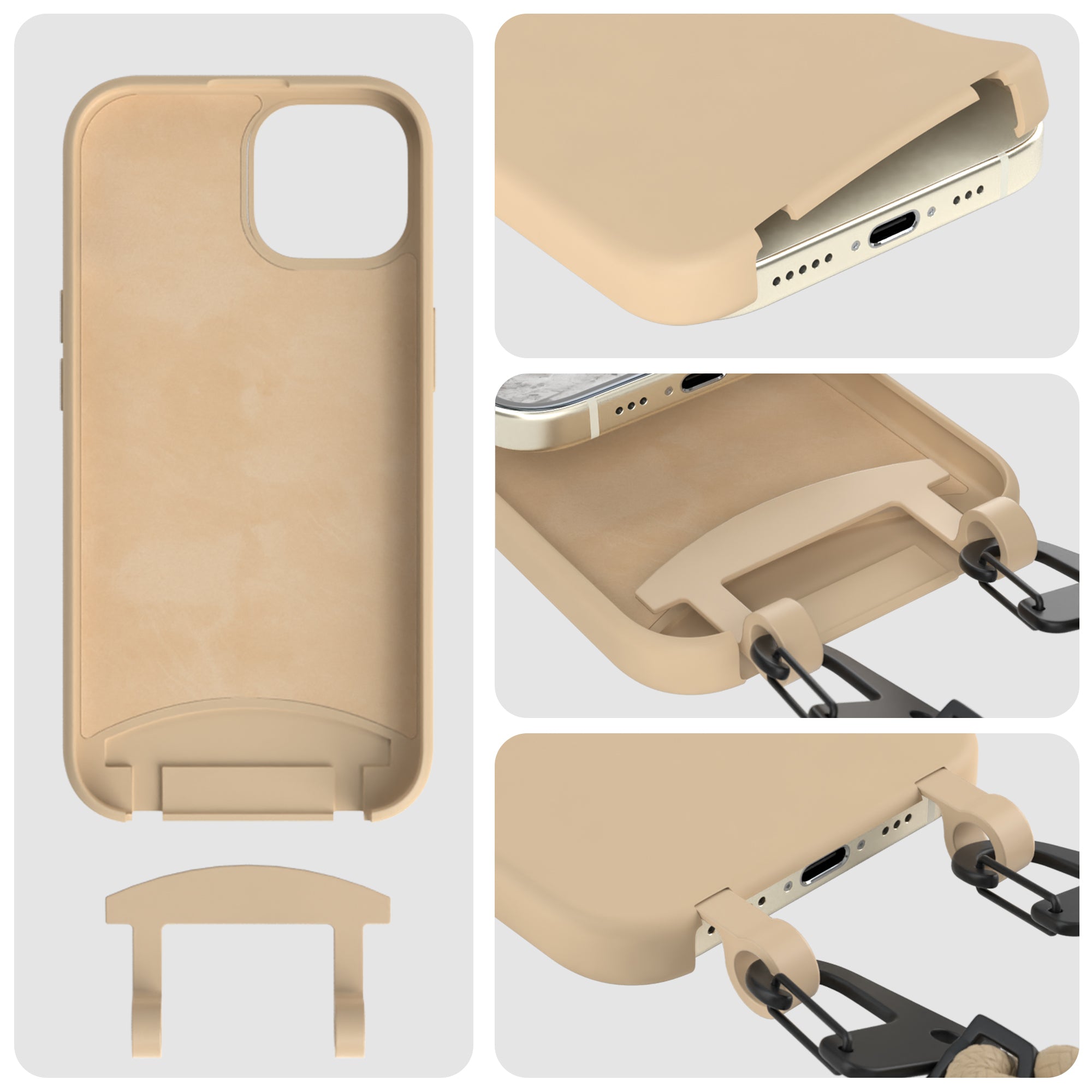 iPhone 15 2in1 Hülle + Kordel mit Karabinern