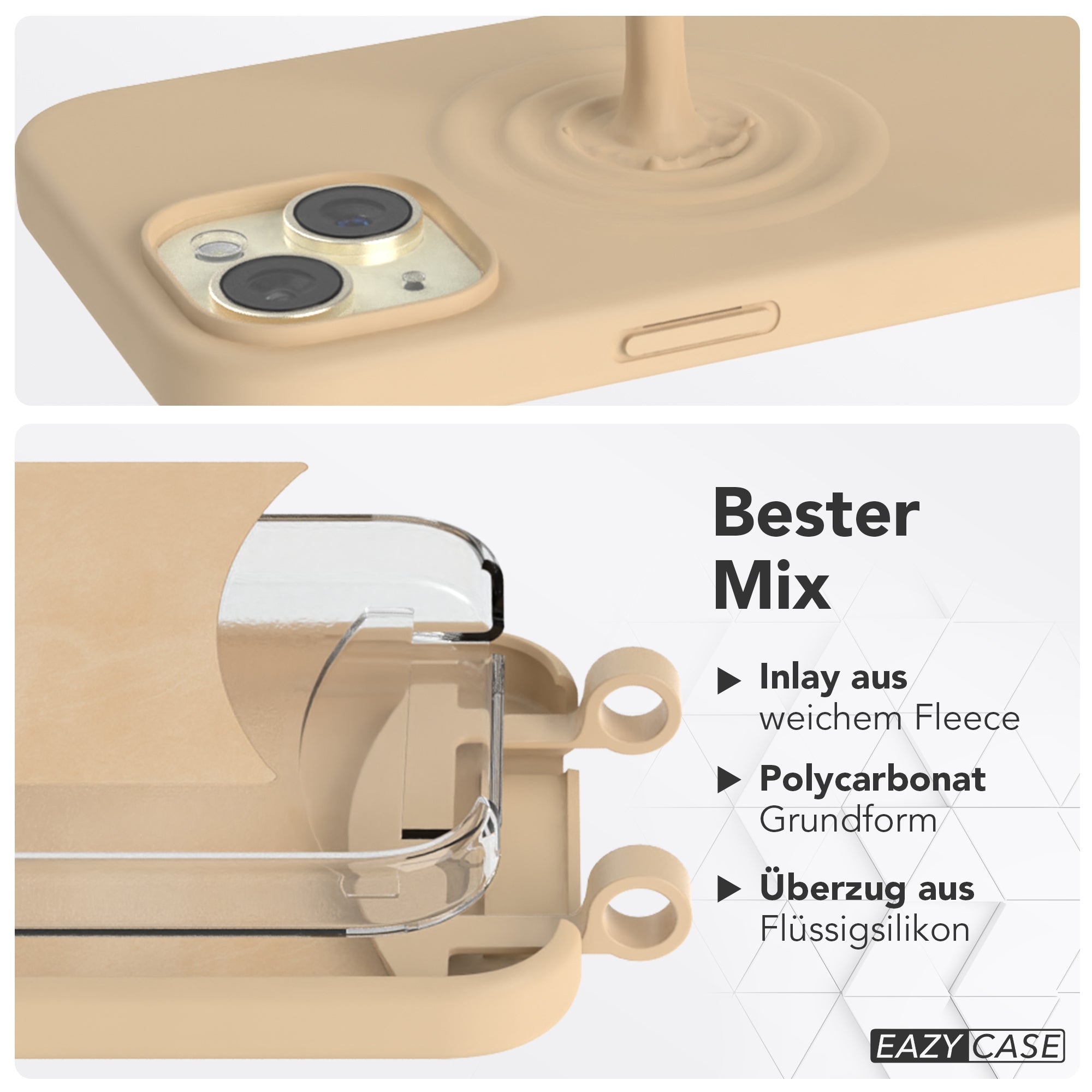 iPhone 15 2in1 Hülle + Kordel mit Karabinern