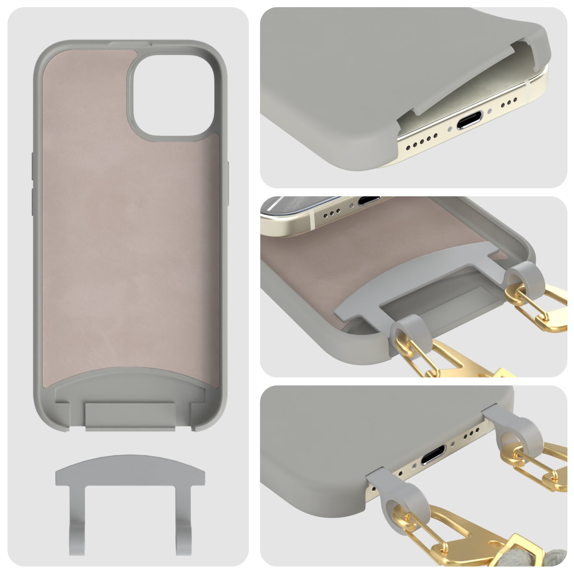 iPhone 15 2in1 Hülle + Kordel mit Karabinern