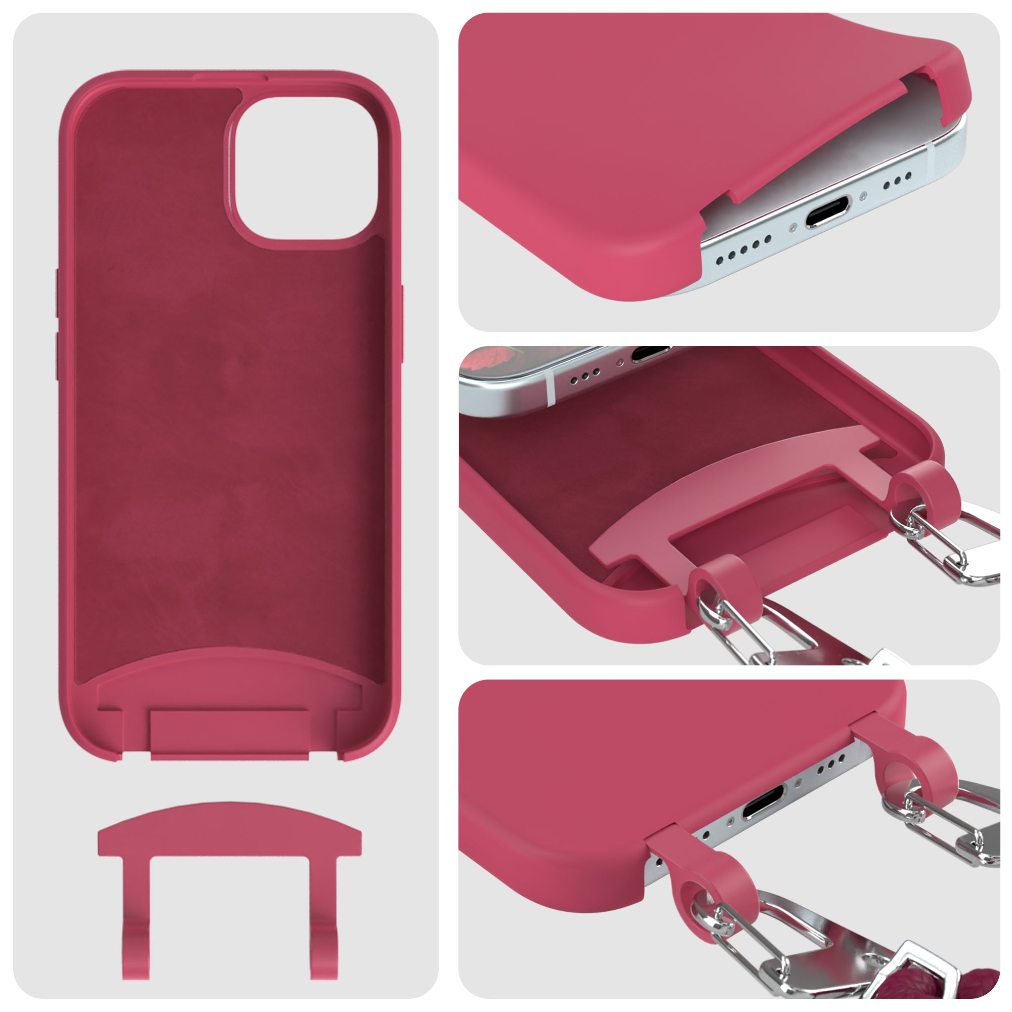iPhone 15 2in1 Hülle + Kordel mit Karabinern