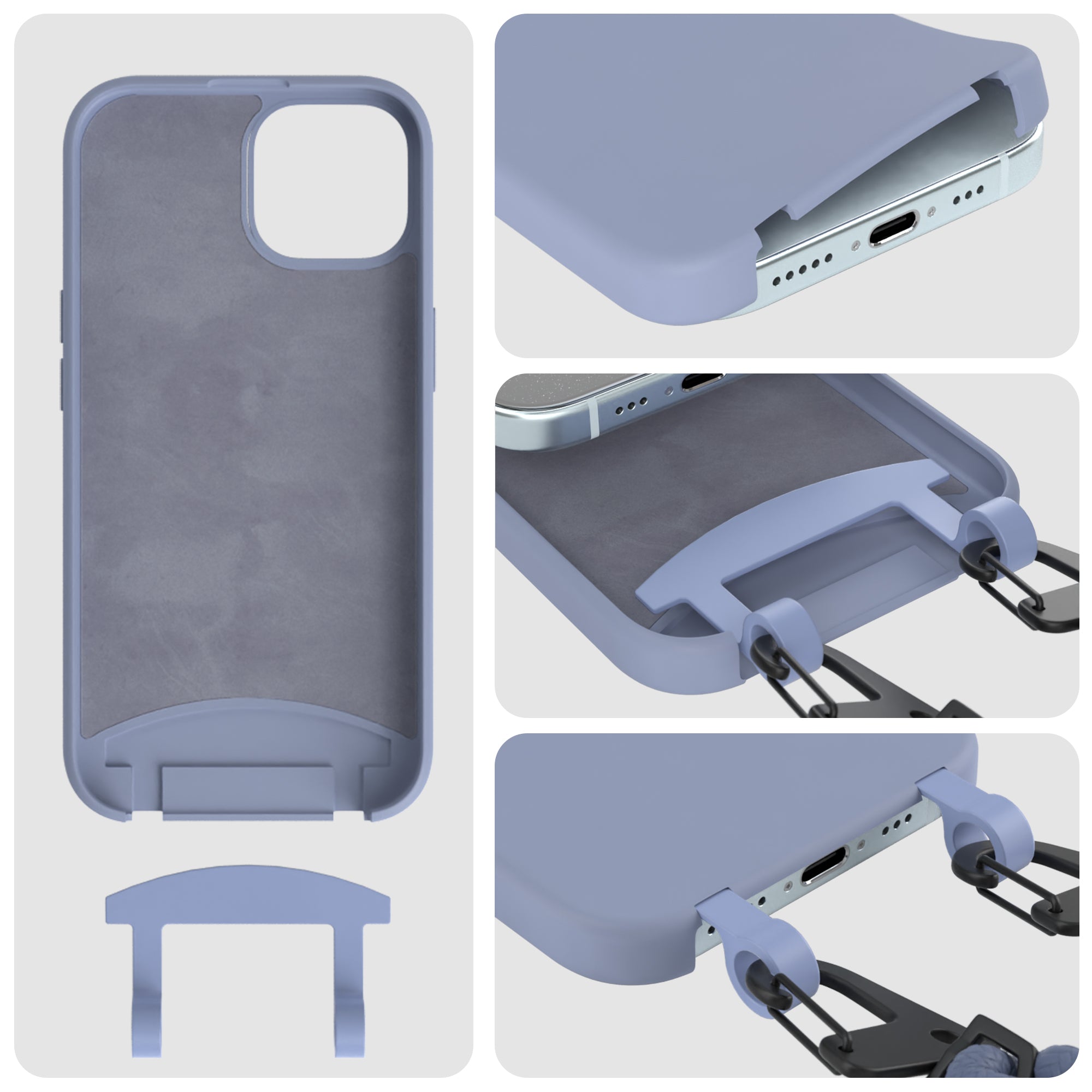 iPhone 15 2in1 Hülle + Kordel mit Karabinern