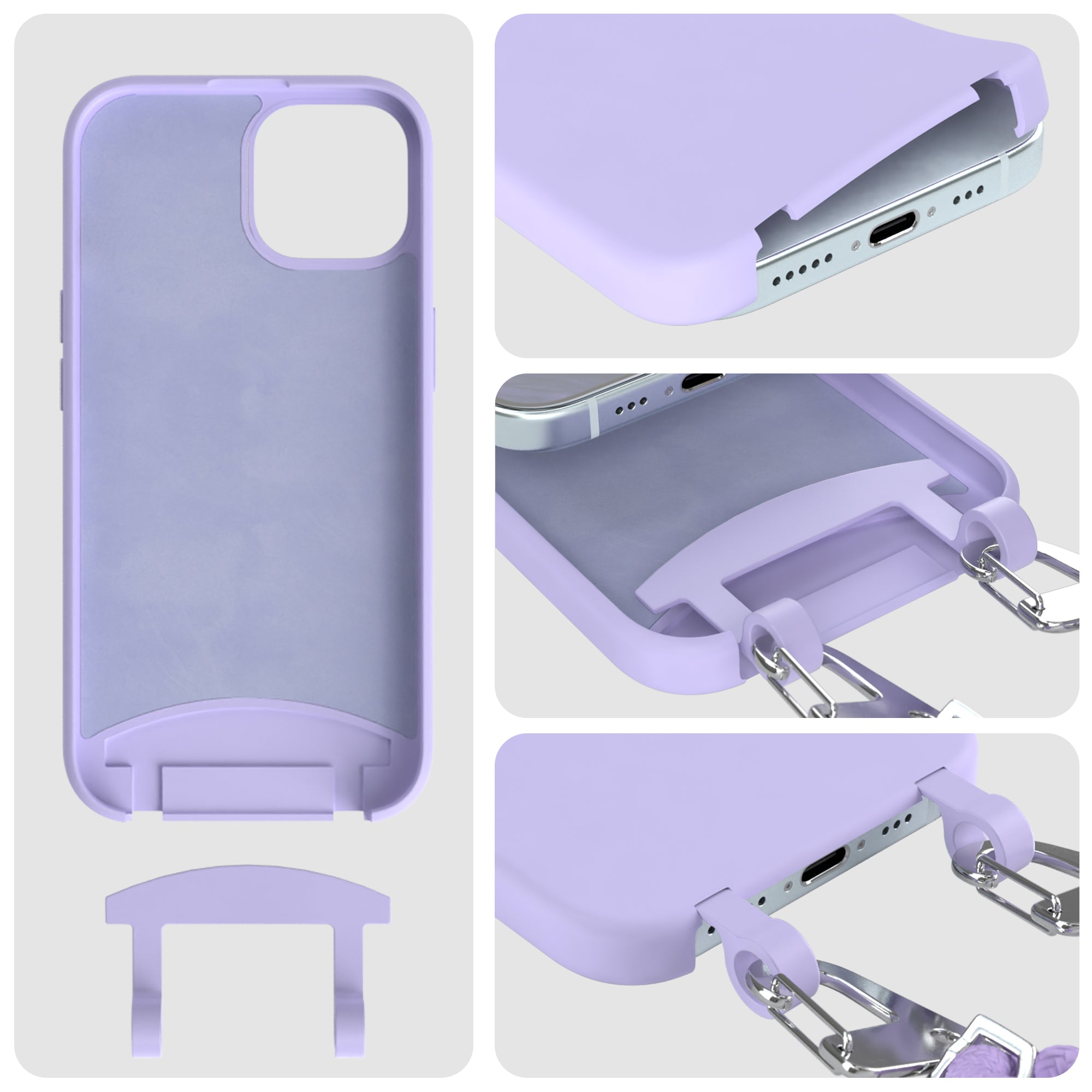 iPhone 15 2in1 Hülle + Kordel mit Karabinern