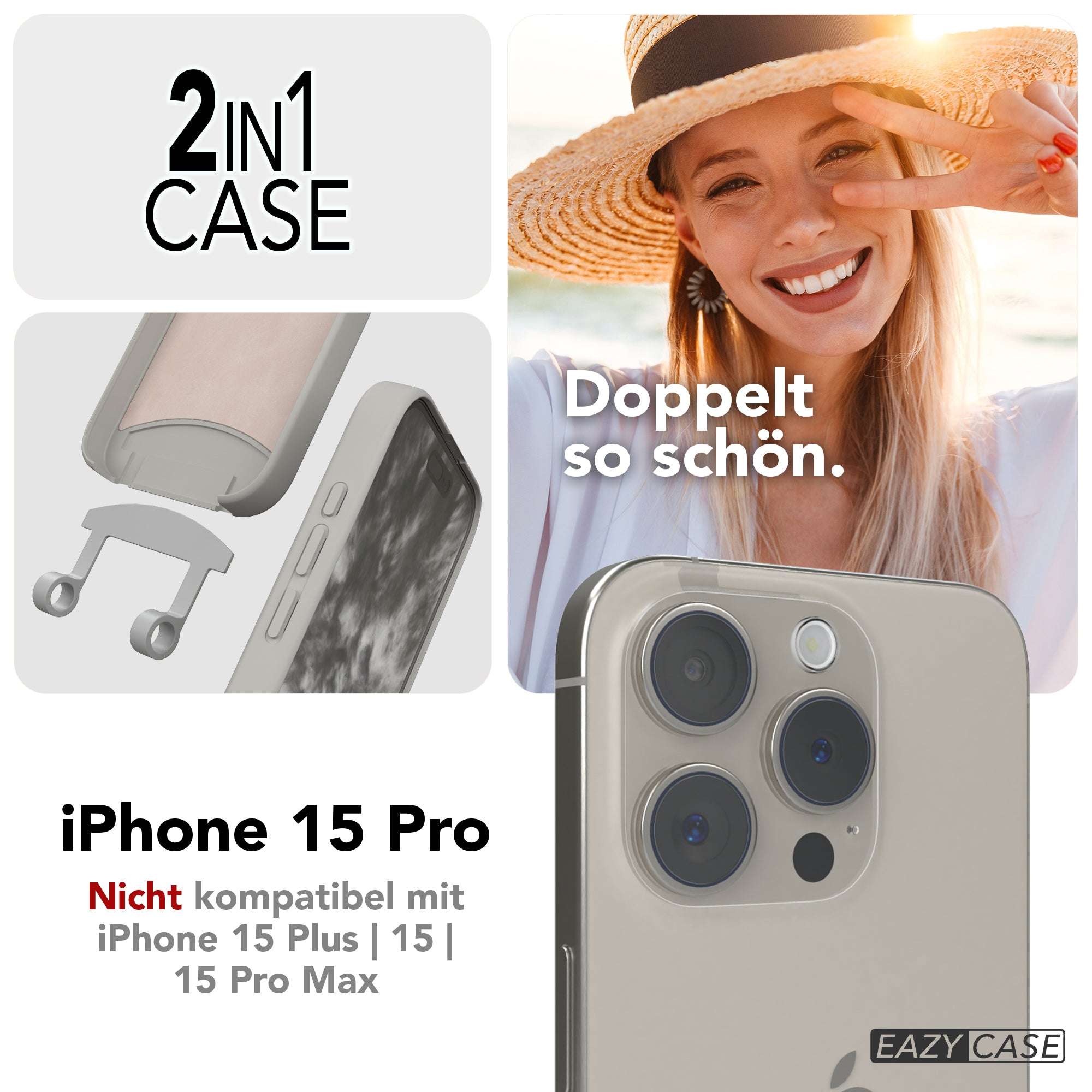 iPhone 15 Pro 2in1 Hülle + Kordel mit Karabinern