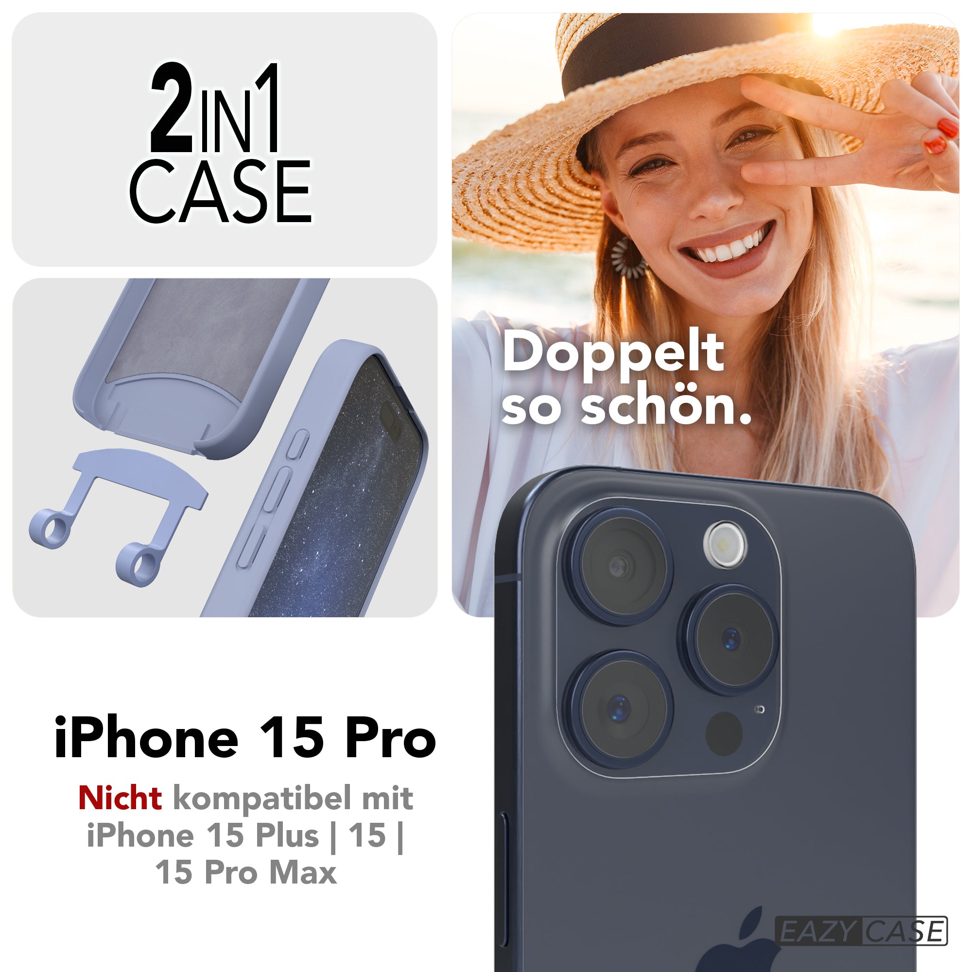 iPhone 15 Pro 2in1 Hülle + Kordel mit Karabinern