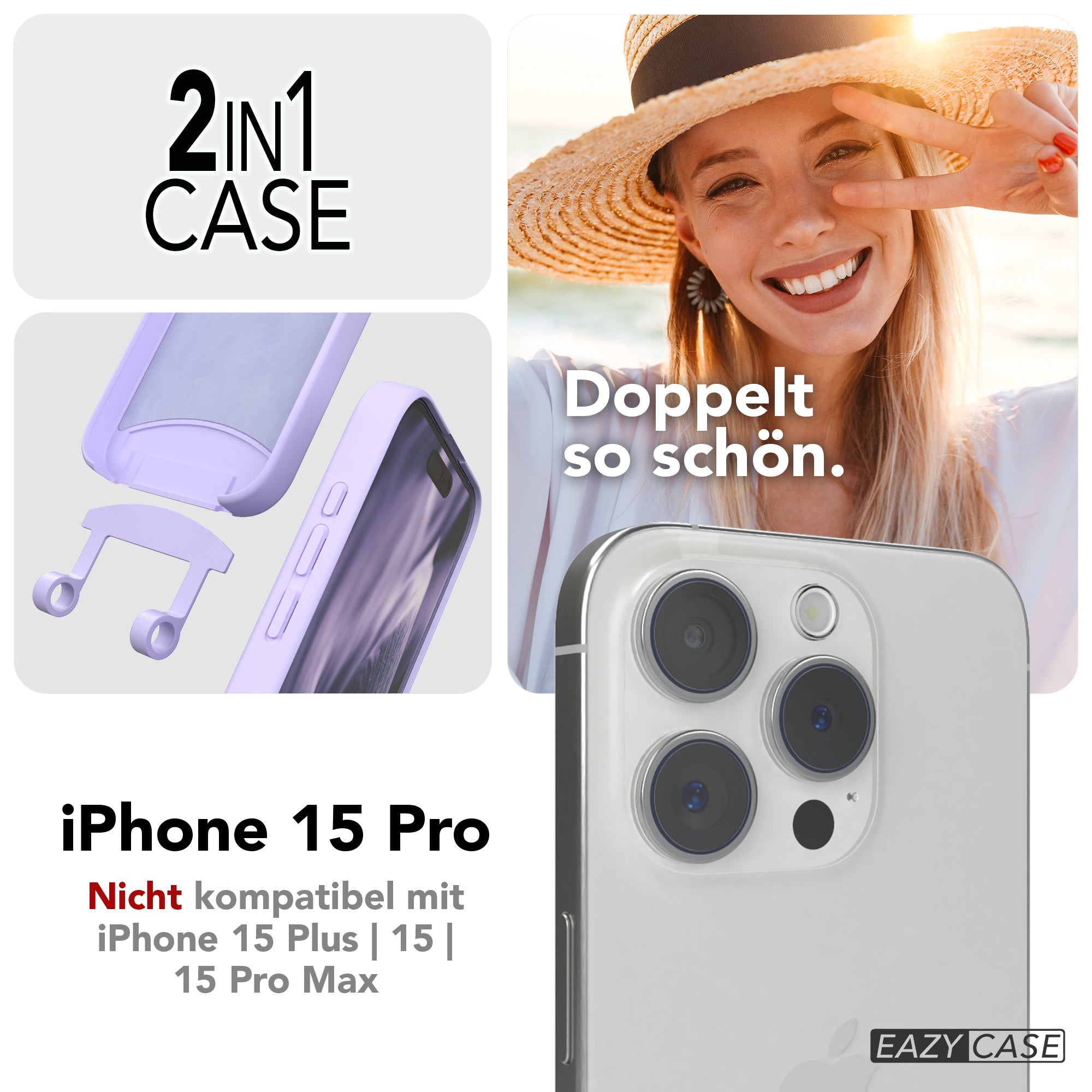 iPhone 15 Pro 2in1 Hülle + Kordel mit Karabinern