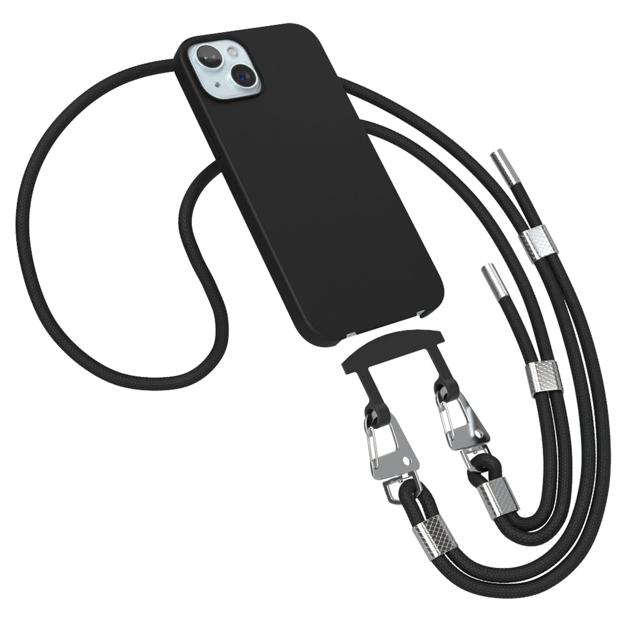 iPhone 15 Plus 2in1 Hülle + Kordel mit Karabinern