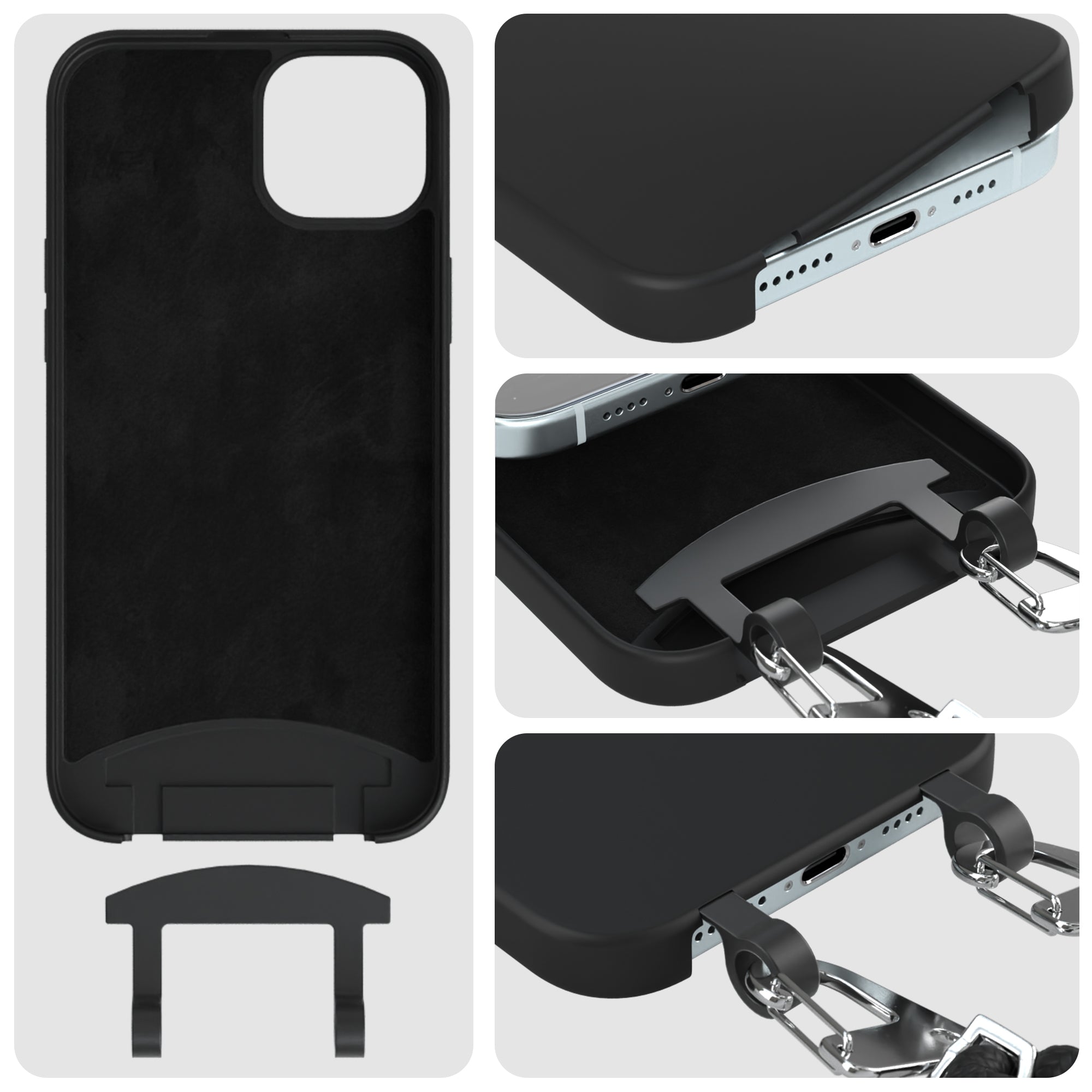 iPhone 15 Plus 2in1 Hülle + Kordel mit Karabinern