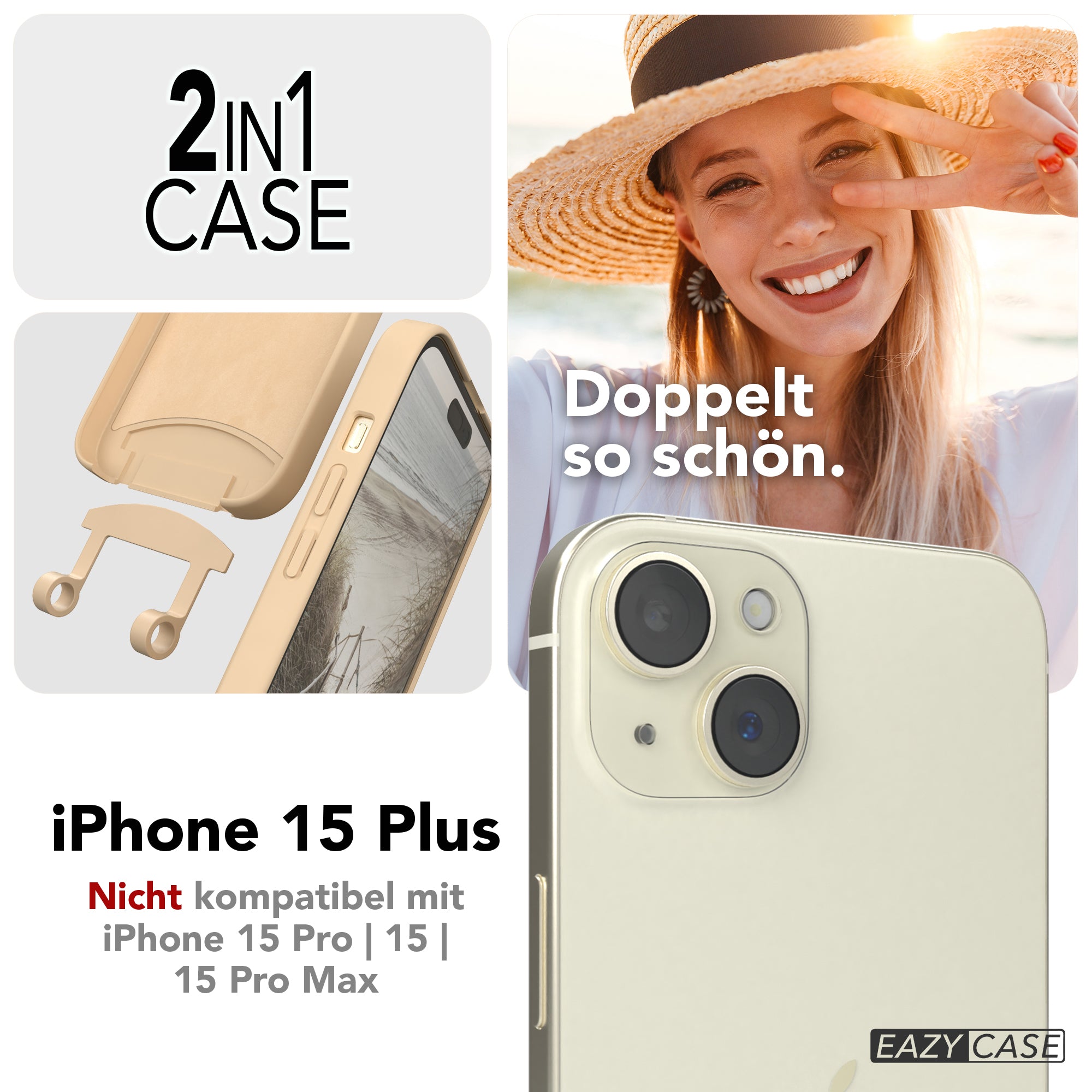 iPhone 15 Plus 2in1 Hülle + Kordel mit Karabinern