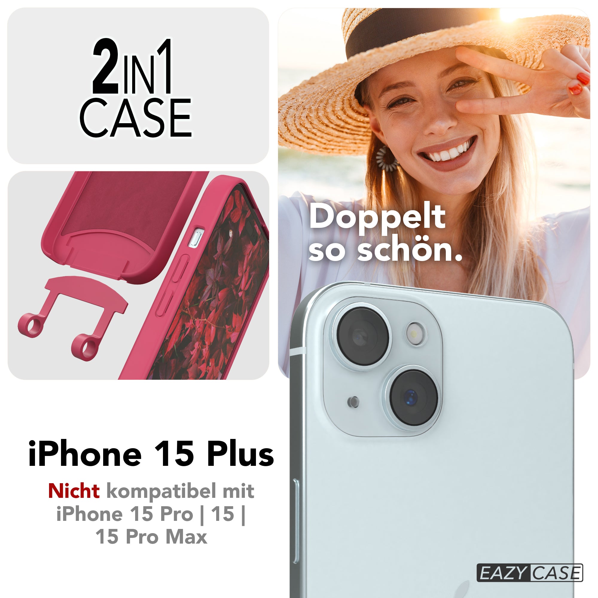 iPhone 15 Plus 2in1 Hülle + Kordel mit Karabinern