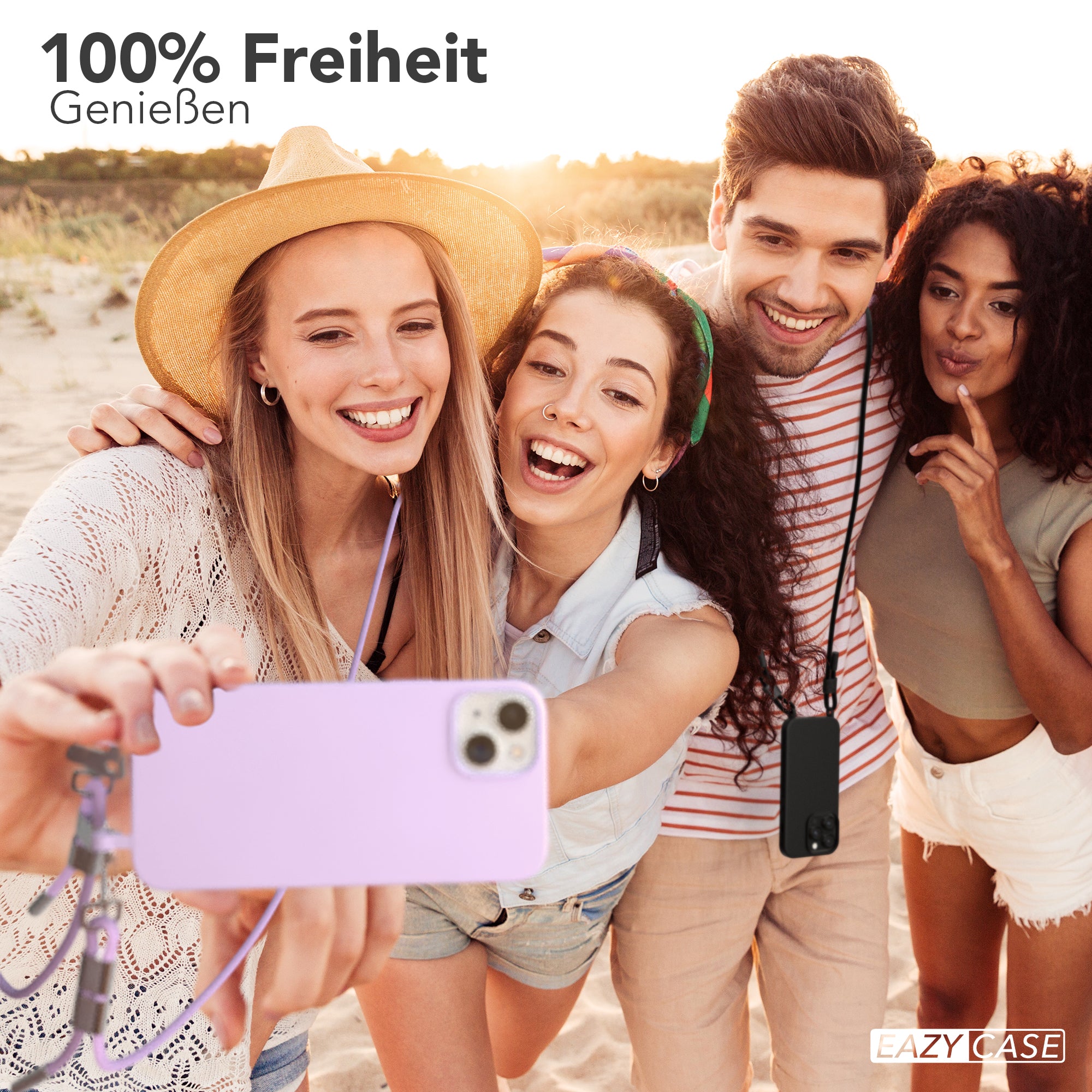 iPhone 15 Plus 2in1 Hülle + Kordel mit Karabinern