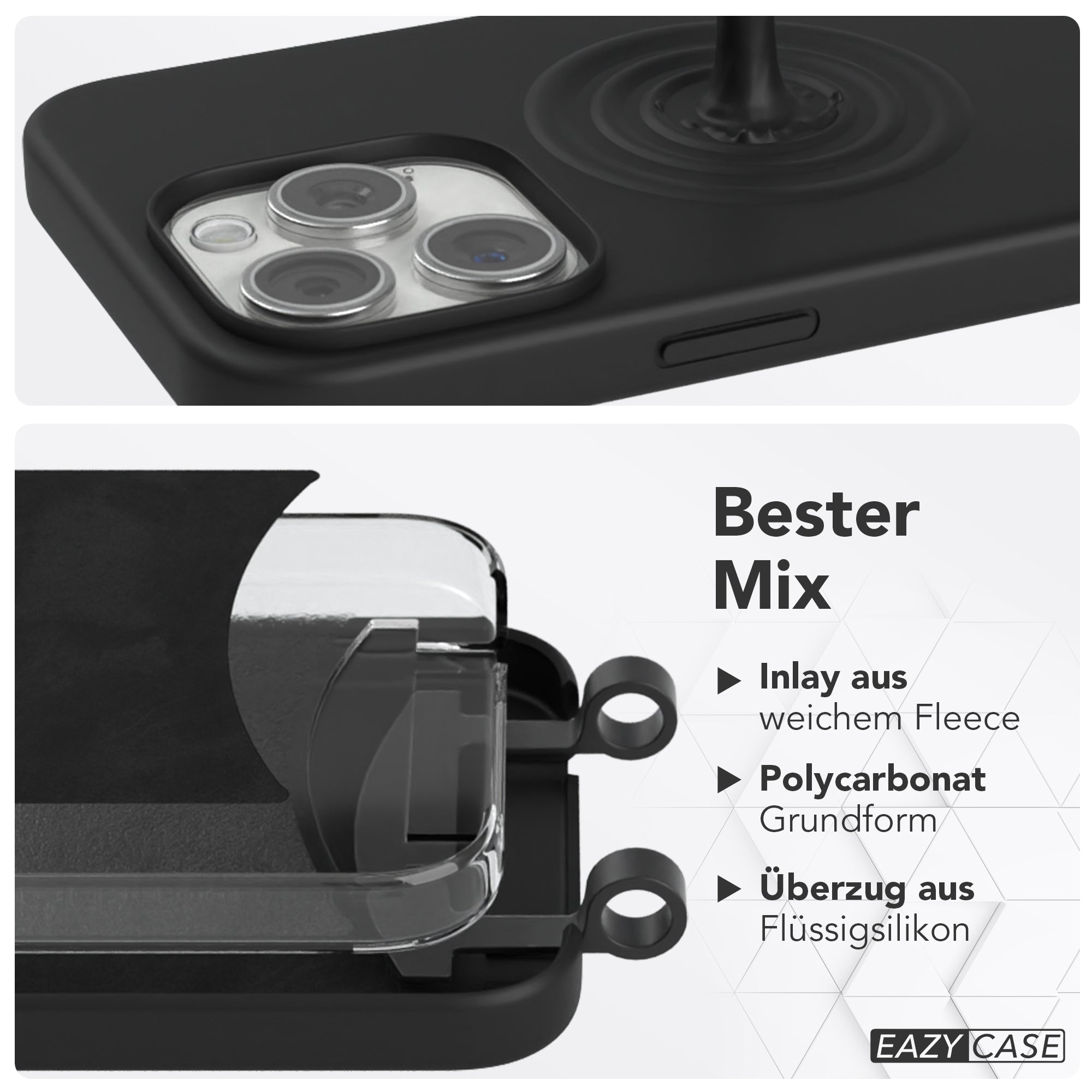 iPhone 15 Pro Max 2in1 Hülle + Kordel mit Karabinern