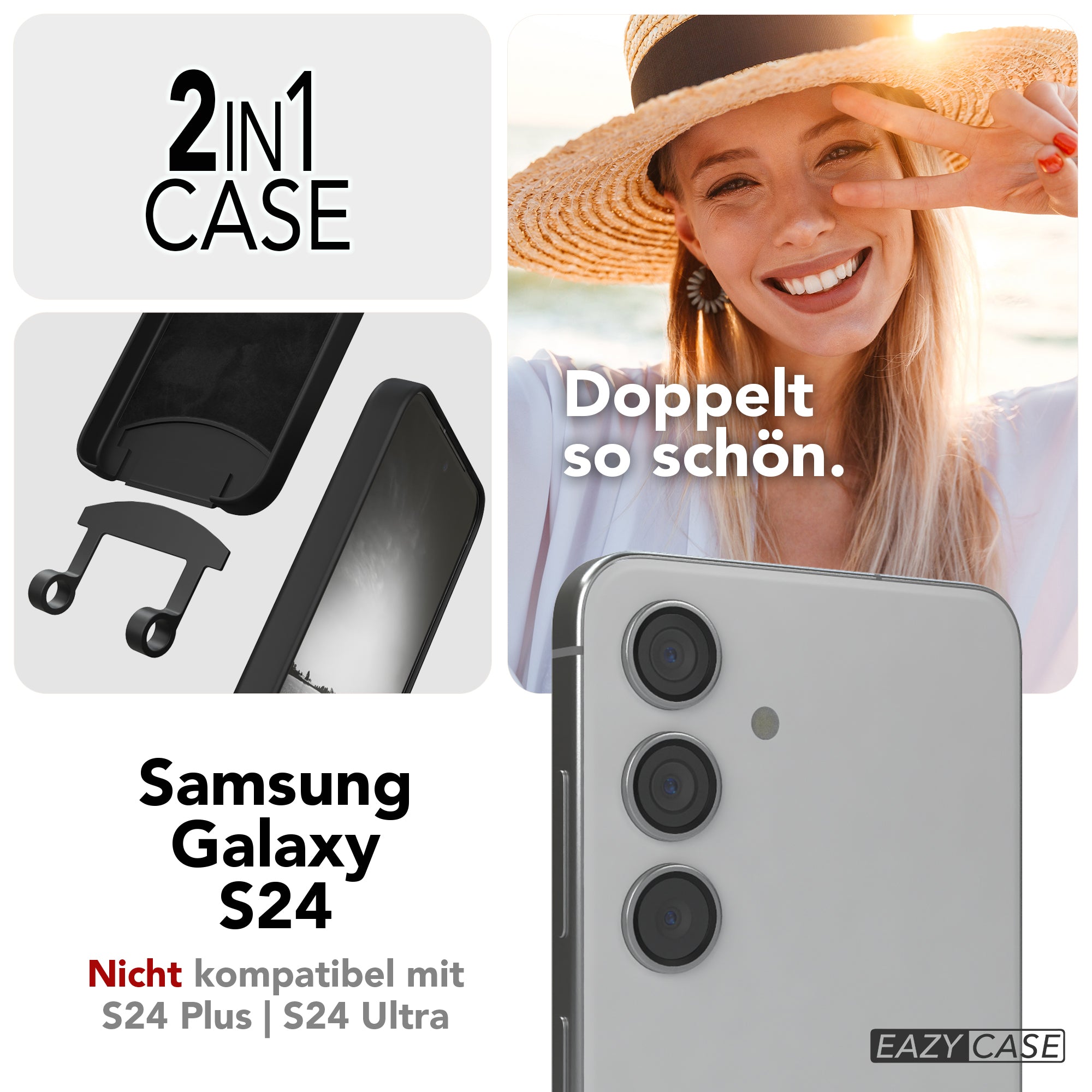 Galaxy S24 2in1 Hülle + Kordel mit Karabinern