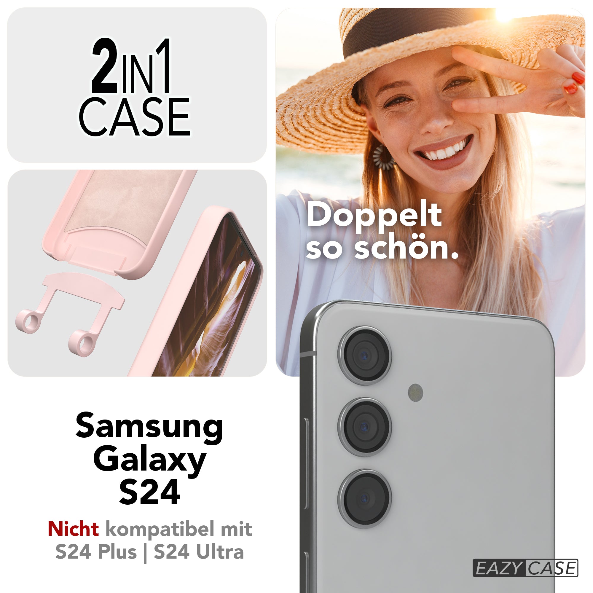 Galaxy S24 2in1 Hülle + Kordel mit Karabinern