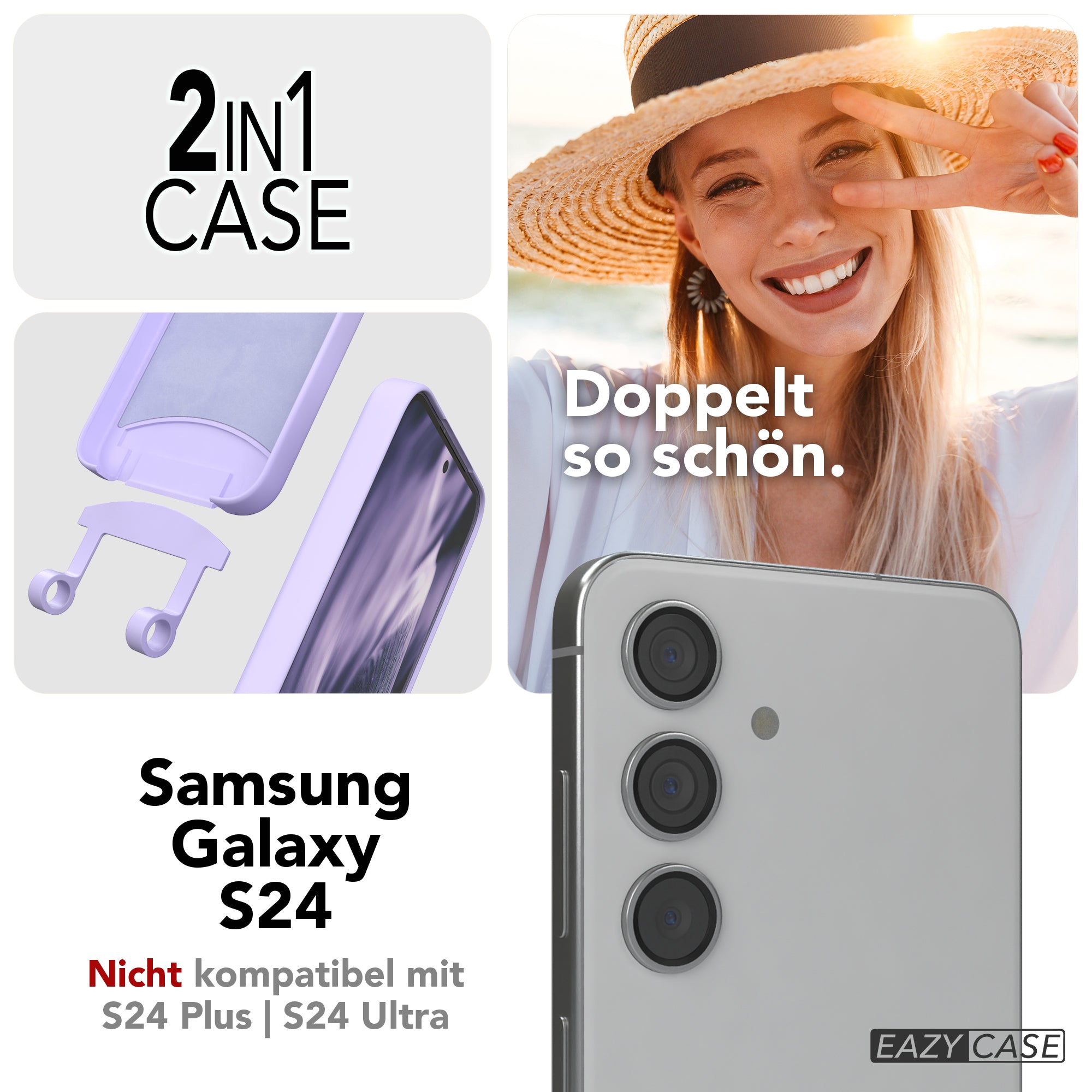 Galaxy S24 2in1 Hülle + Kordel mit Karabinern