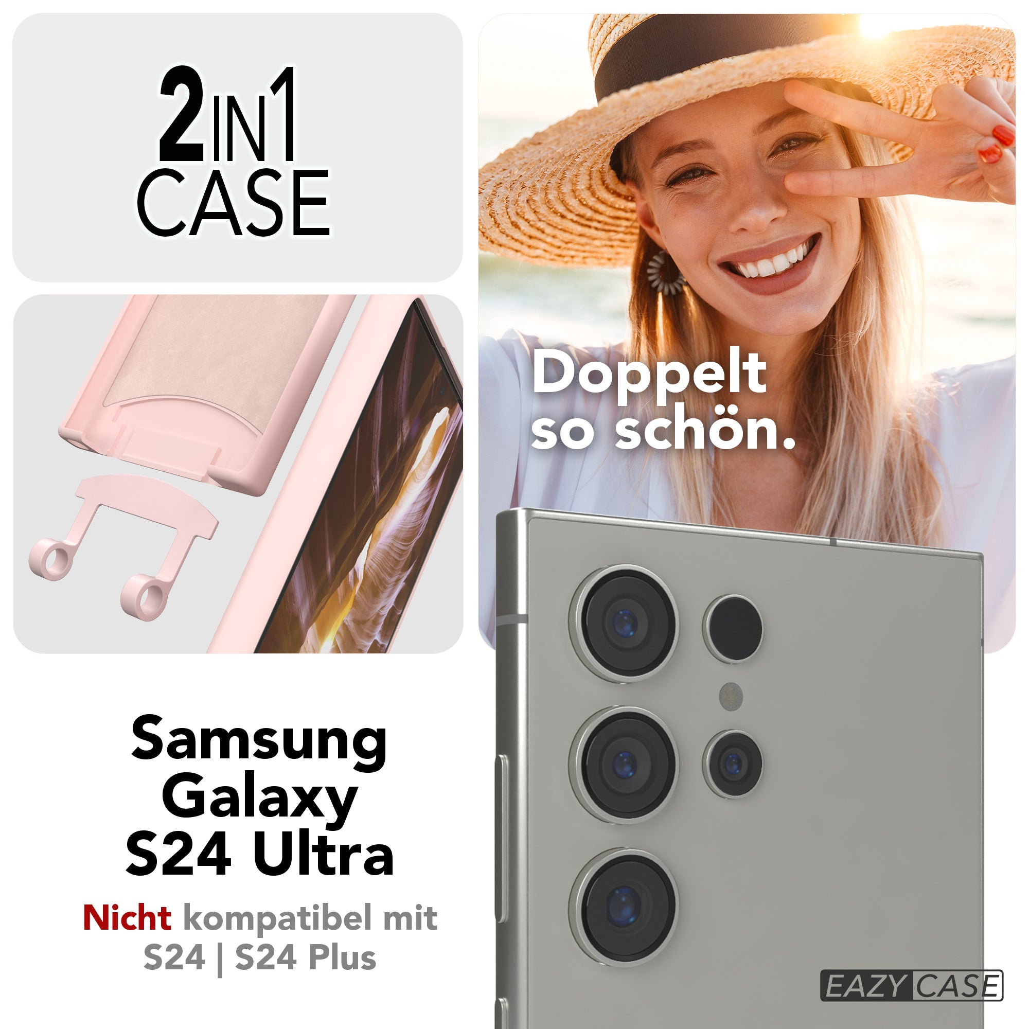 Galaxy S24 Ultra 2in1 Hülle + Kordel mit Karabinern