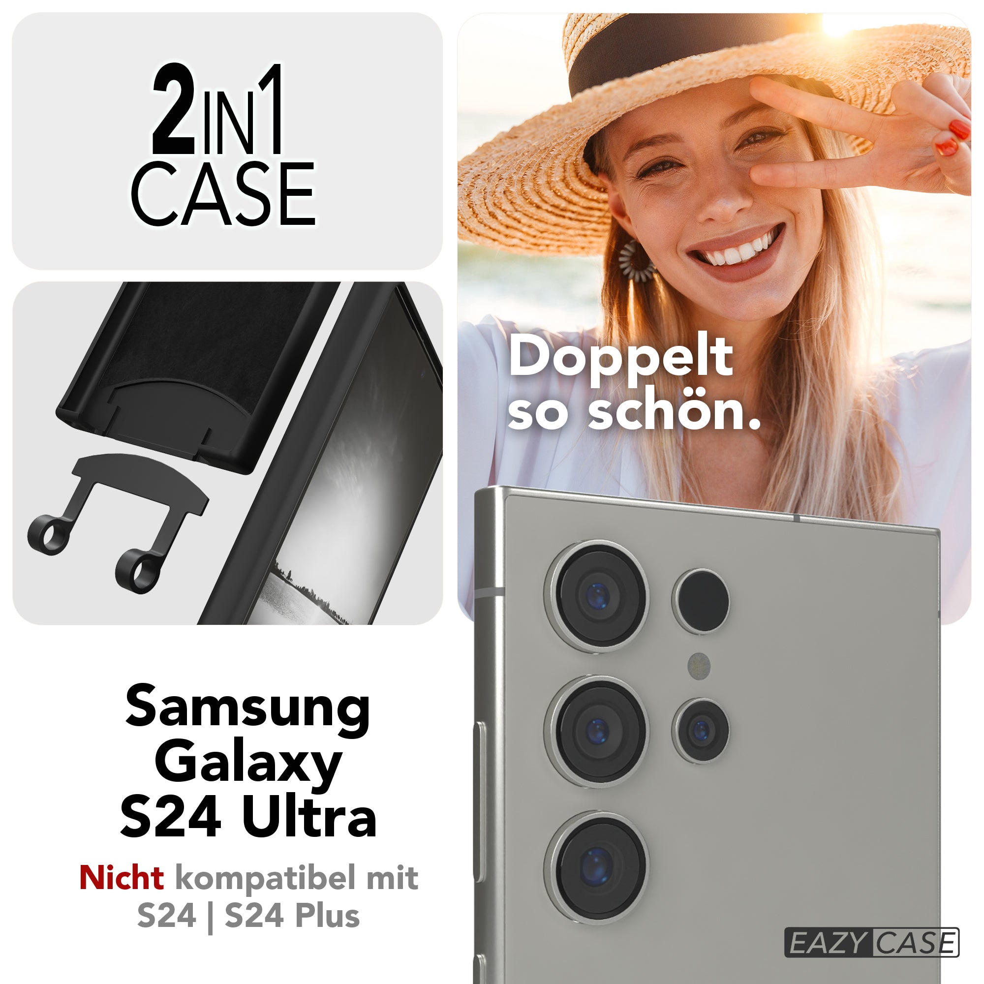 Galaxy S24 Ultra 2in1 Hülle + Kordel mit Karabinern