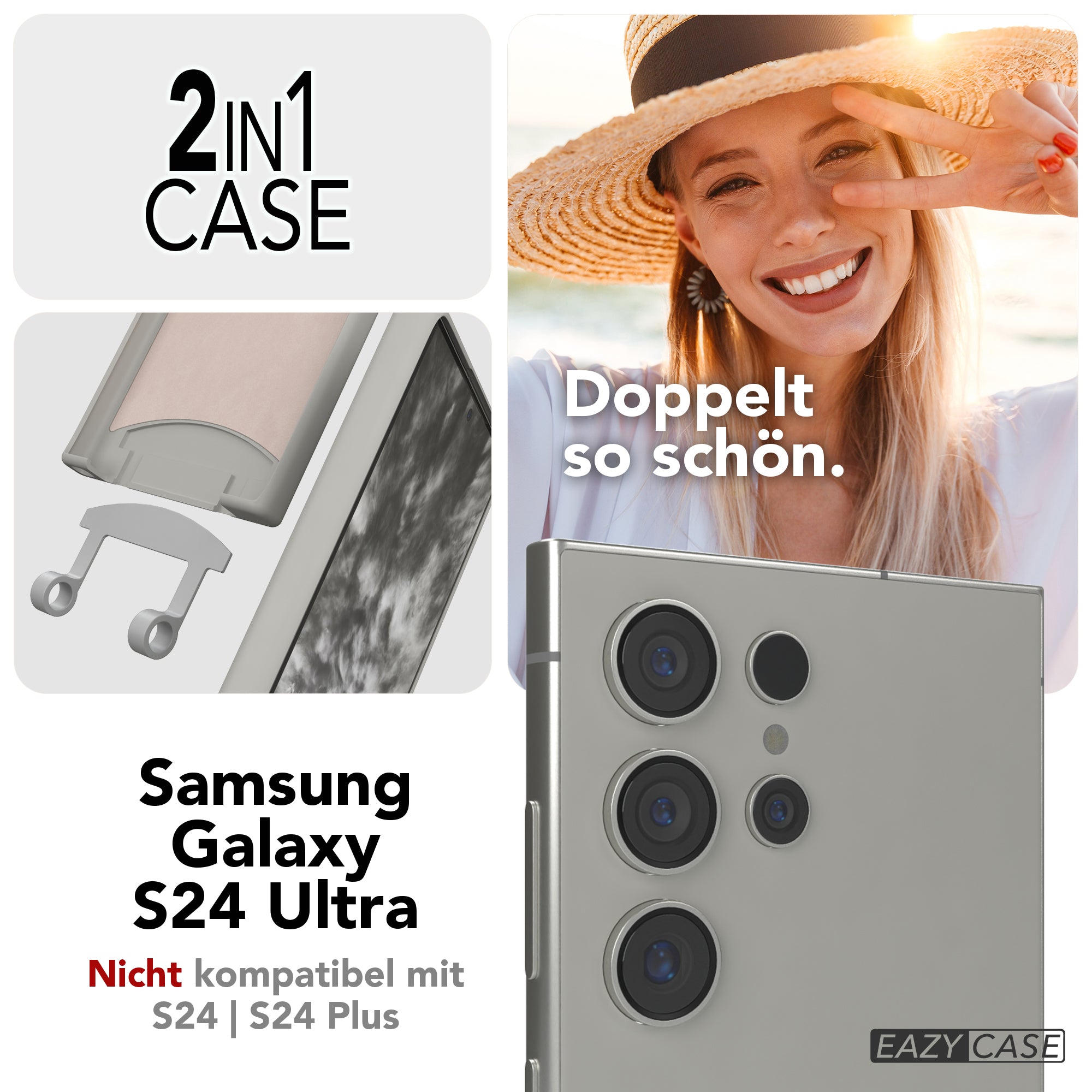 Galaxy S24 Ultra 2in1 Hülle + Kordel mit Karabinern