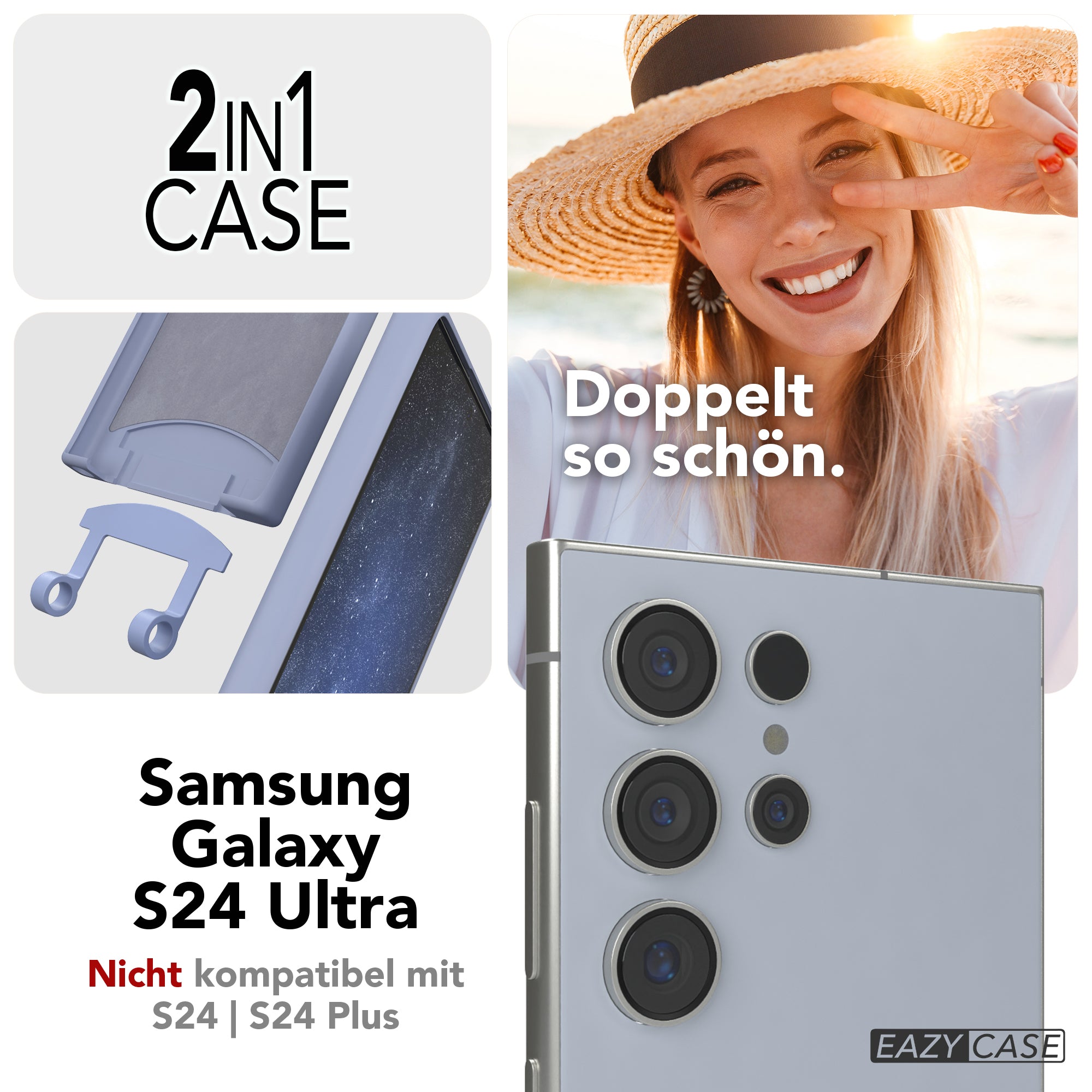 Galaxy S24 Ultra 2in1 Hülle + Kordel mit Karabinern