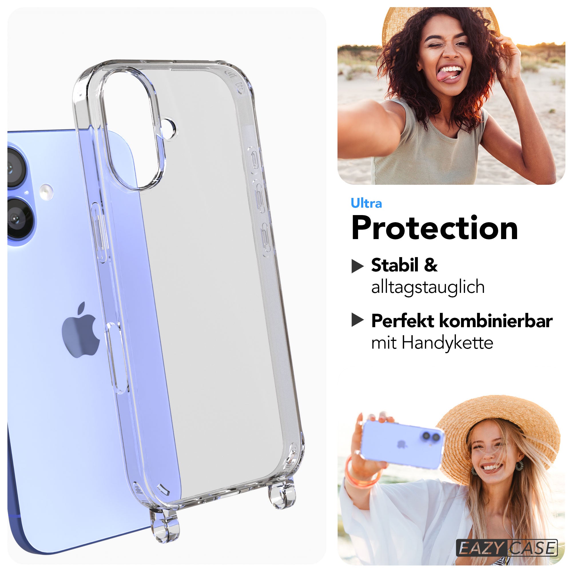 iPhone 16 TPU Hülle mit Befestigungsösen für Handyketten transparent