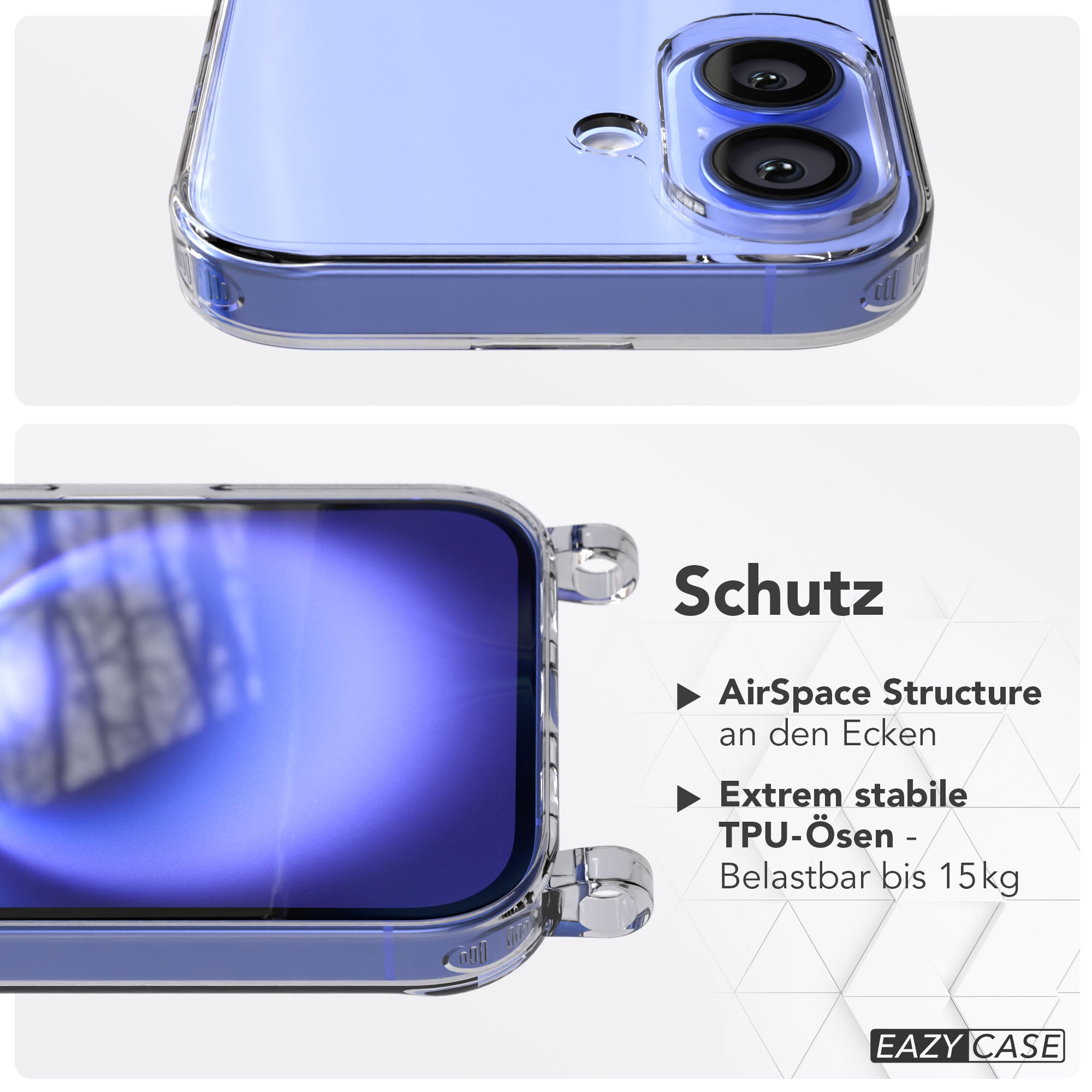 iPhone 16 TPU Hülle mit Befestigungsösen für Handyketten transparent