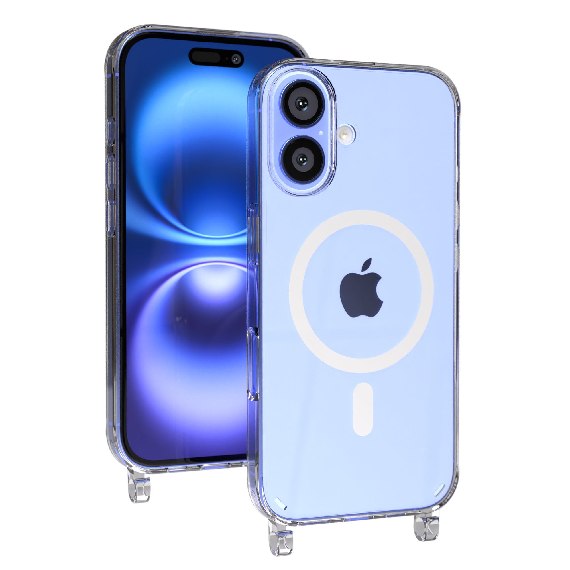 iPhone 16 transparente Handyhülle mit MagSafe und Befestigungsösen für Handyketten