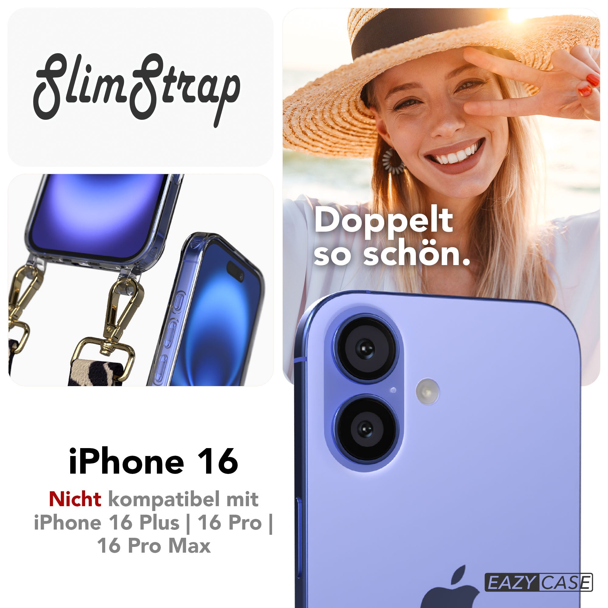 iPhone 16 transparente Handyhülle mit MagSafe und Befestigungsösen für Handyketten
