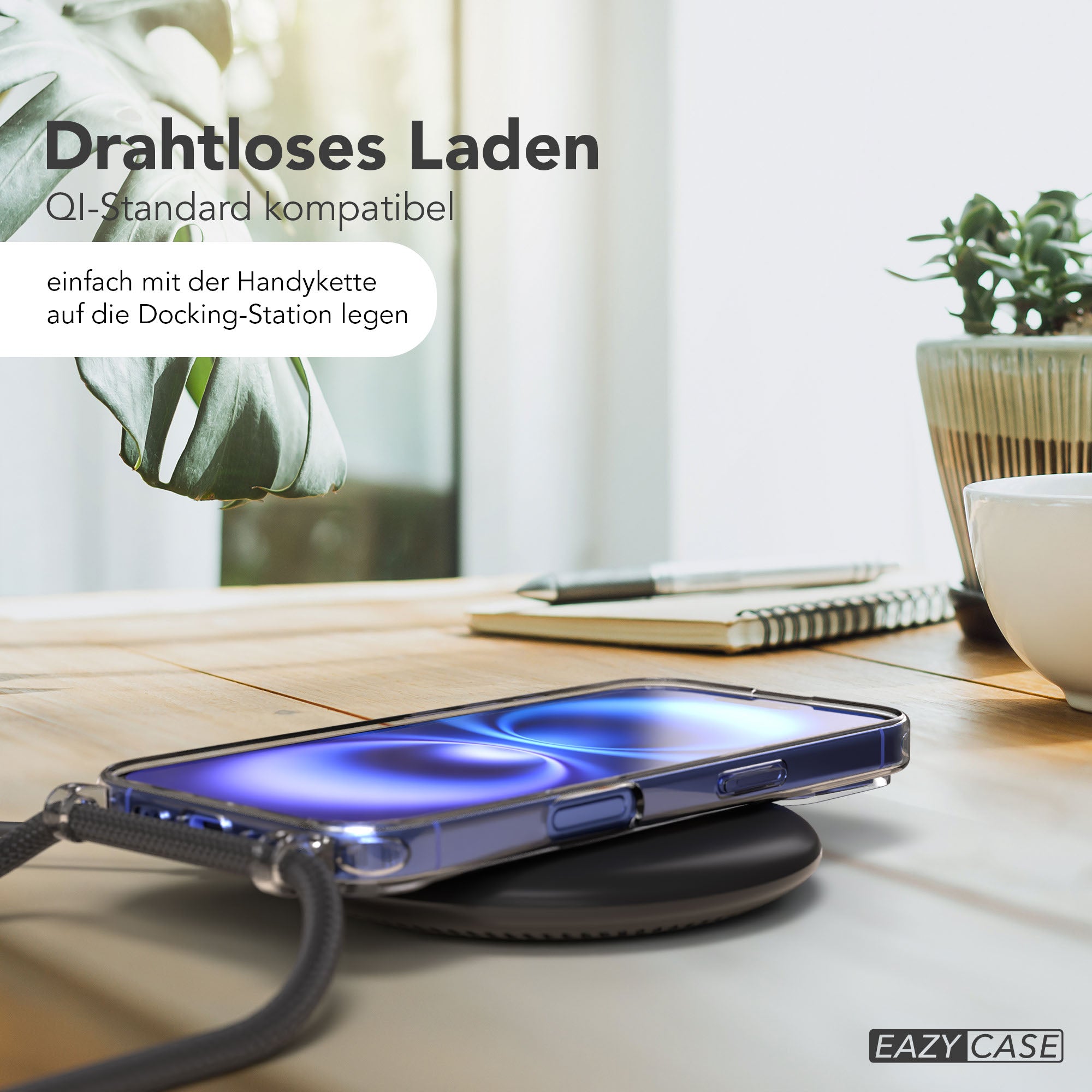 iPhone 16 transparente Handyhülle mit MagSafe und Befestigungsösen für Handyketten