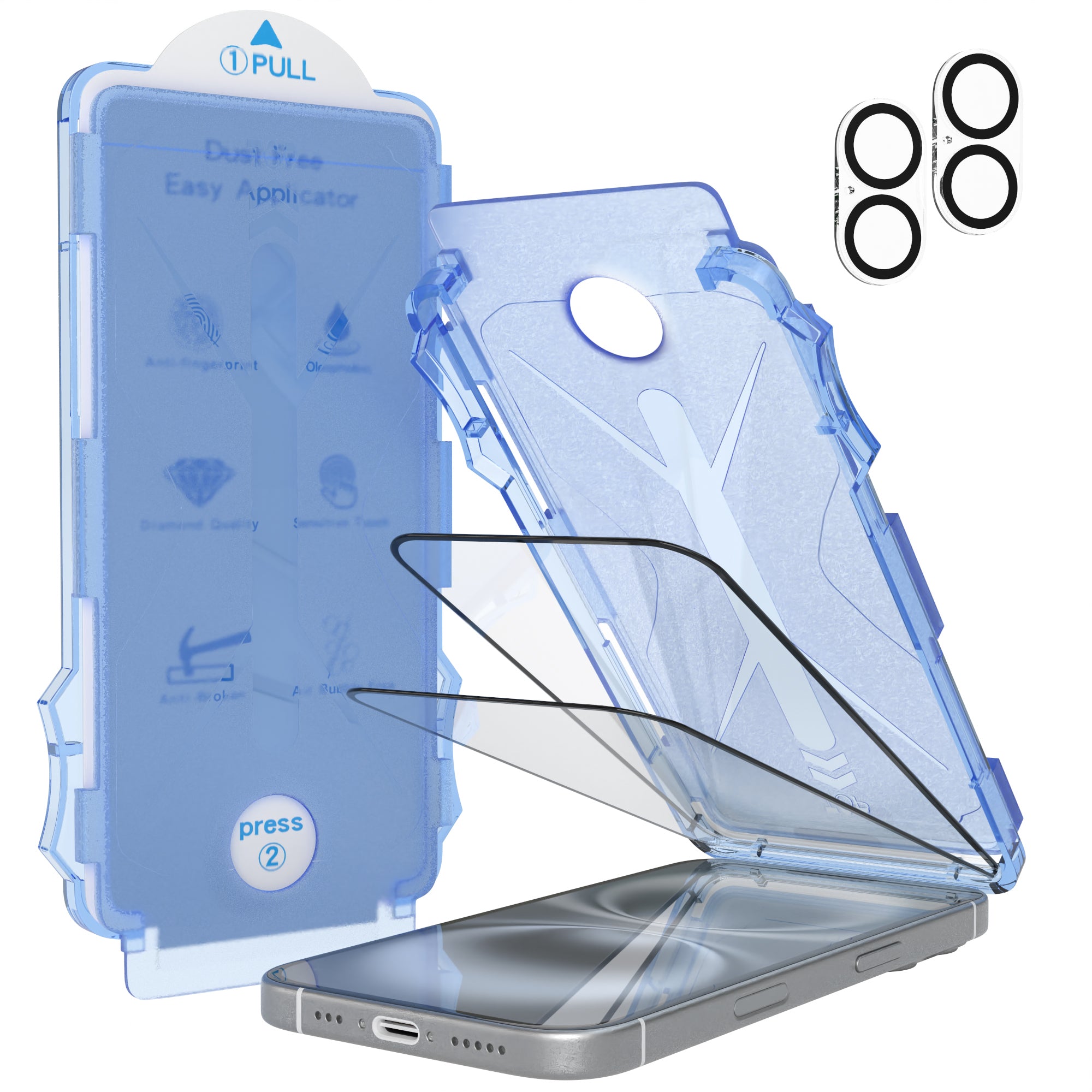 iPhone 16 2er Set Glasfolie + Installationsrahmen