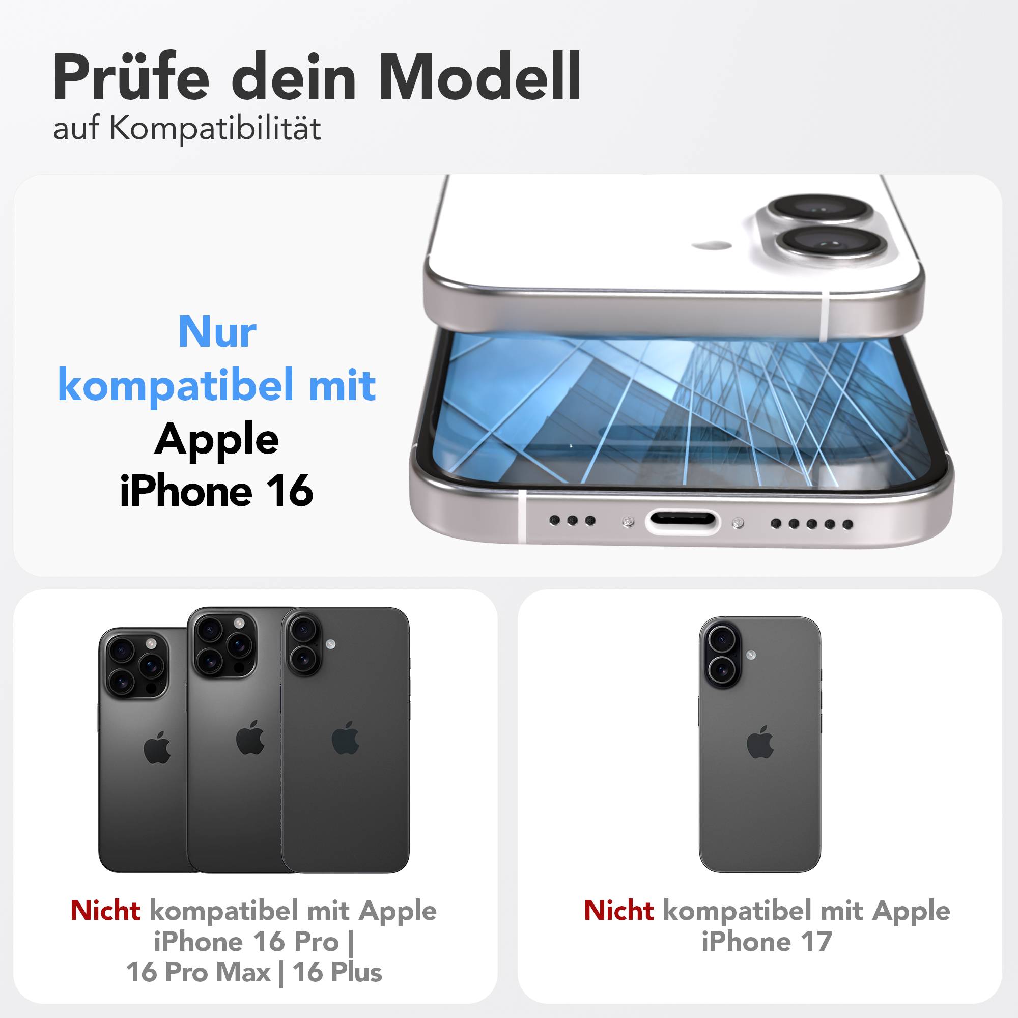 iPhone 16 Schutzfolie Set mit Installationsrahmen und Kameraschutz