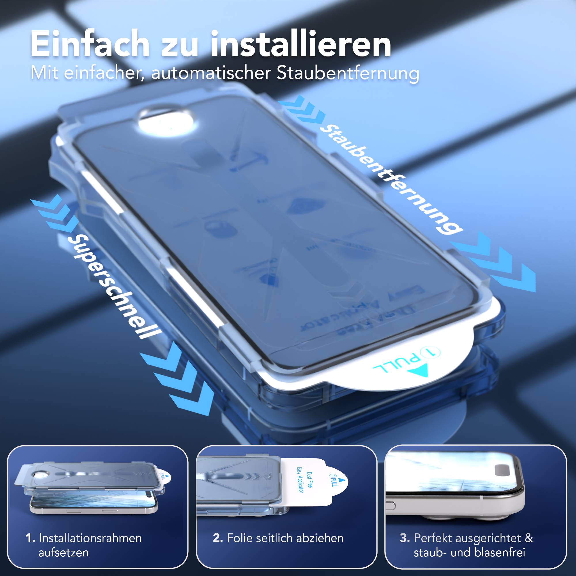 iPhone 16 Schutzfolie Set mit Installationsrahmen und Kameraschutz