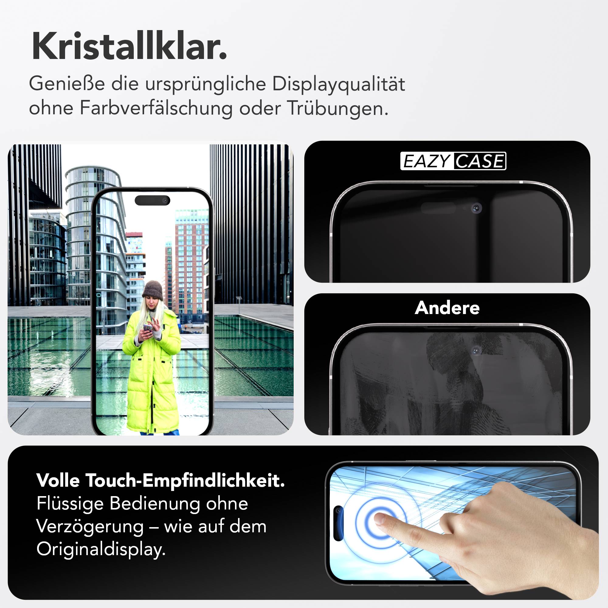 iPhone 16 Schutzfolie Set mit Installationsrahmen und Kameraschutz
