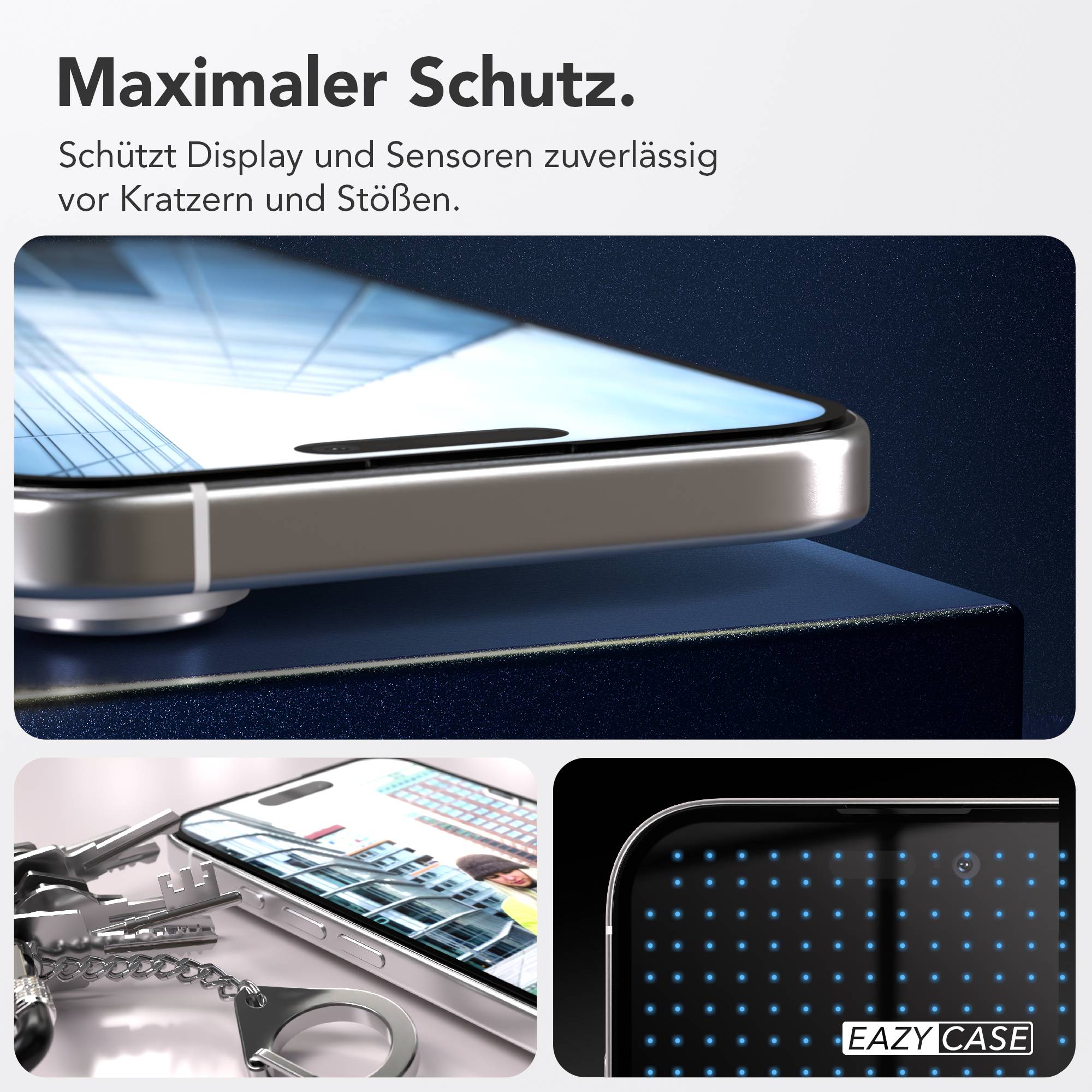 iPhone 16 Schutzfolie Set mit Installationsrahmen und Kameraschutz