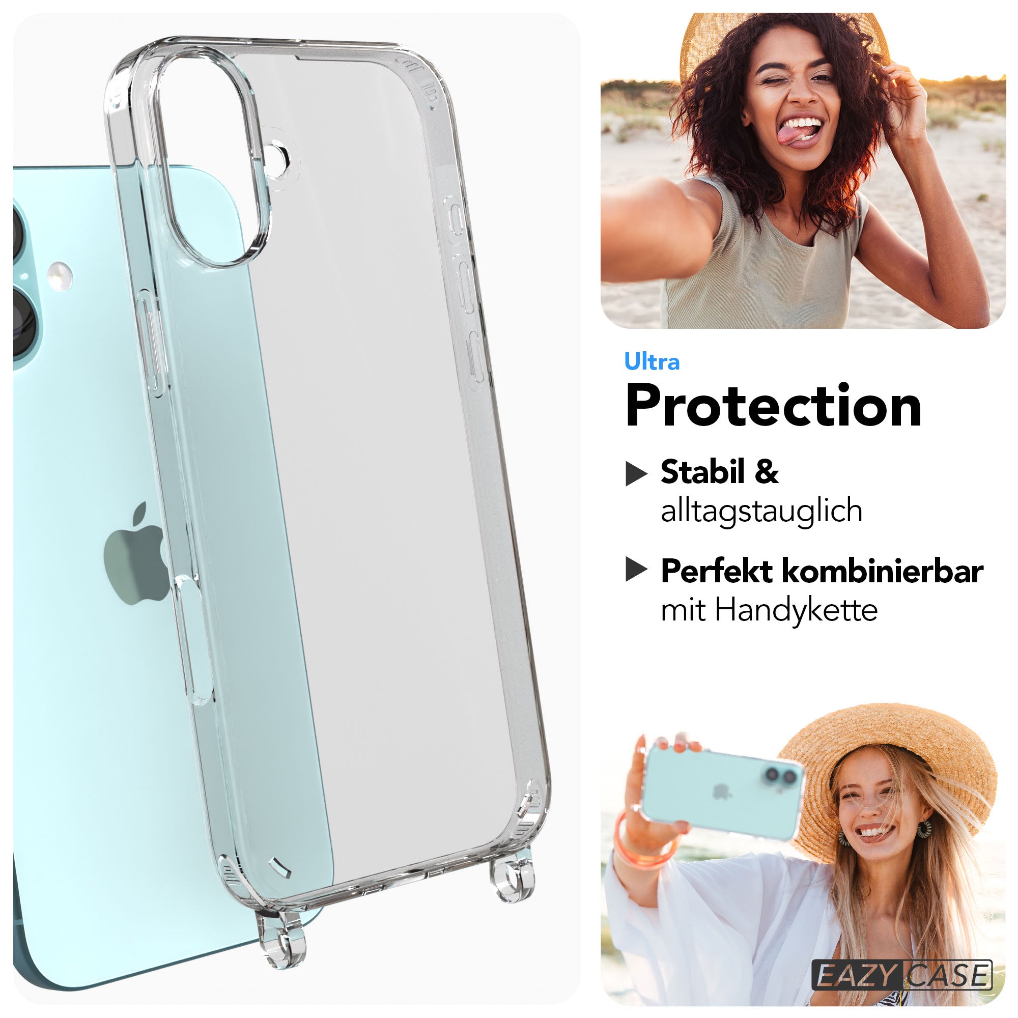 iPhone 16 Plus transparente Schutzhülle mit Befestigungsösen für Handyketten