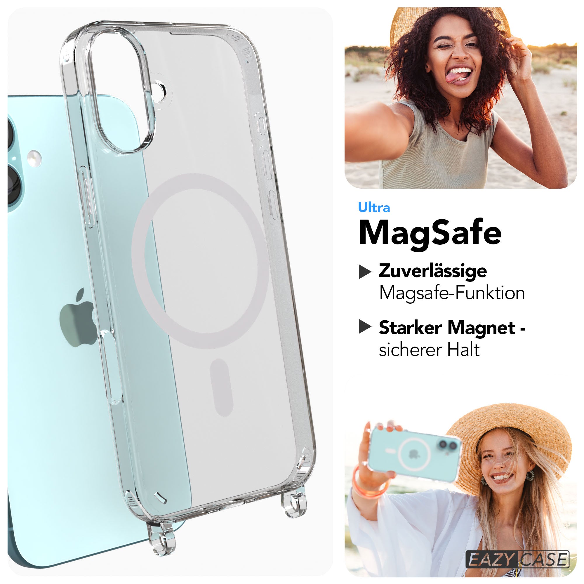 iPhone 16 Plus Schutzhülle mit MagSafe und Befestigungsösen für Handyketten