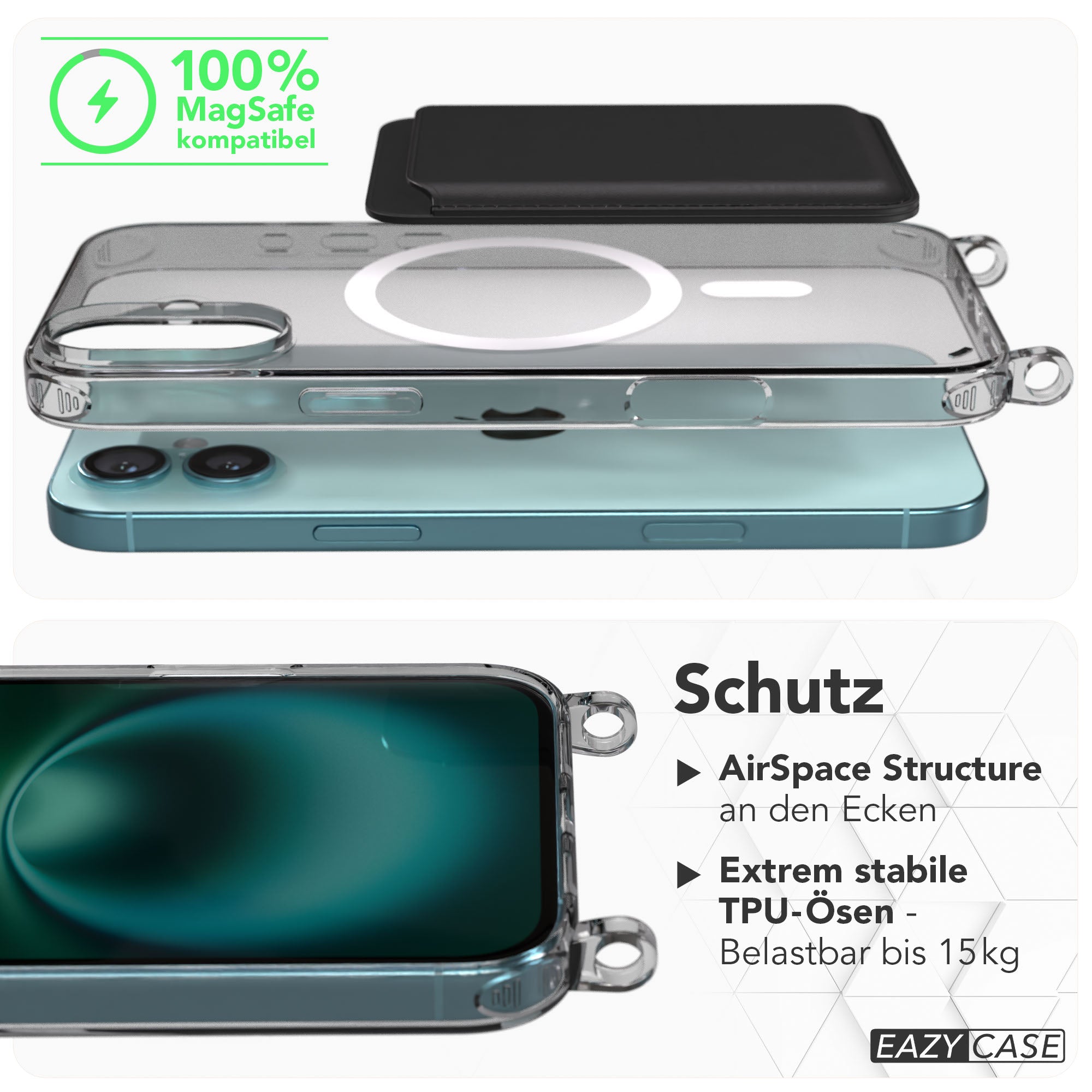iPhone 16 Plus Schutzhülle mit MagSafe und Befestigungsösen für Handyketten