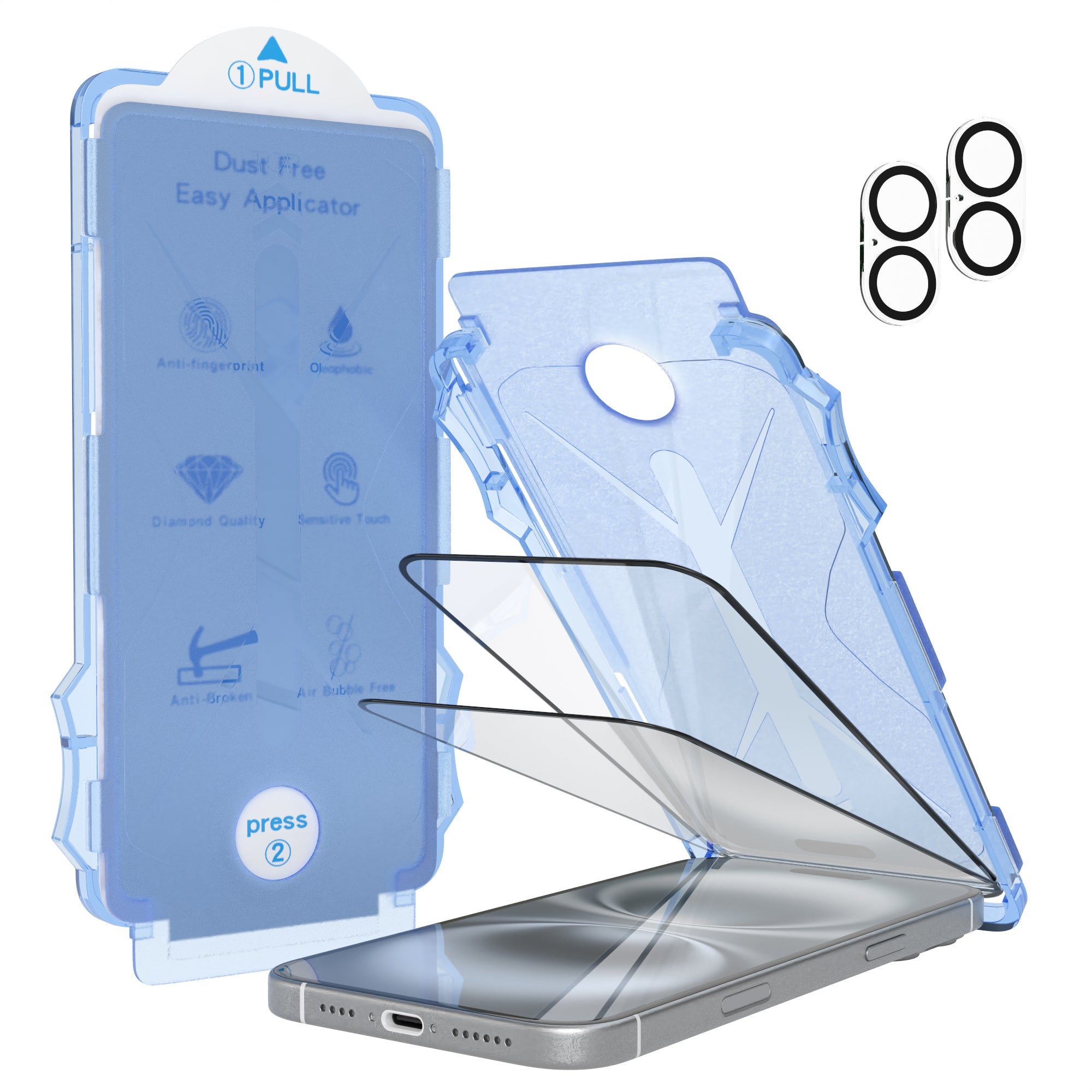 iPhone 16 Plus 2er Set Glasfolie + Installationsrahmen