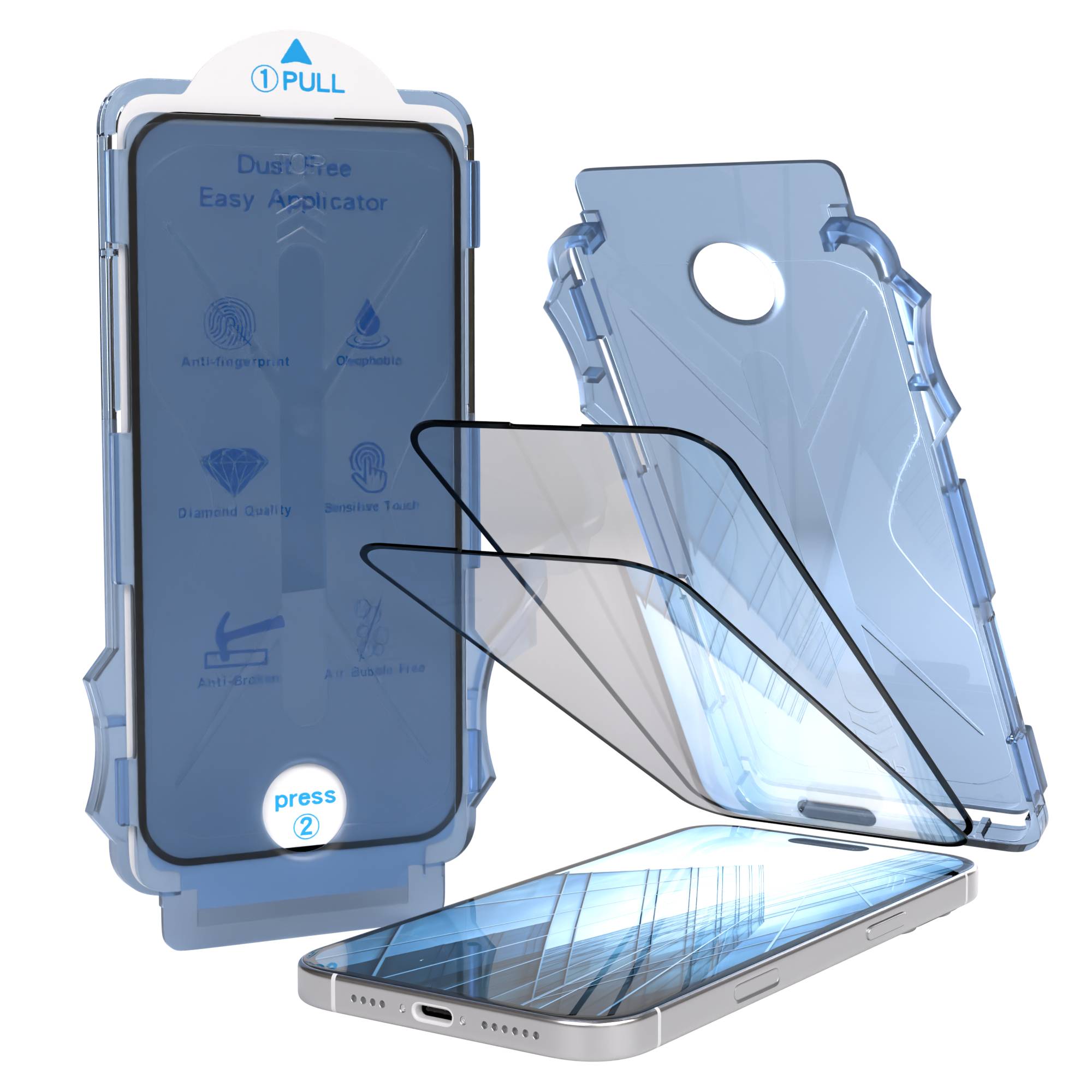 iPhone 16 Plus Schutzfolie Set mit Installationsrahmen und Kameraschutz