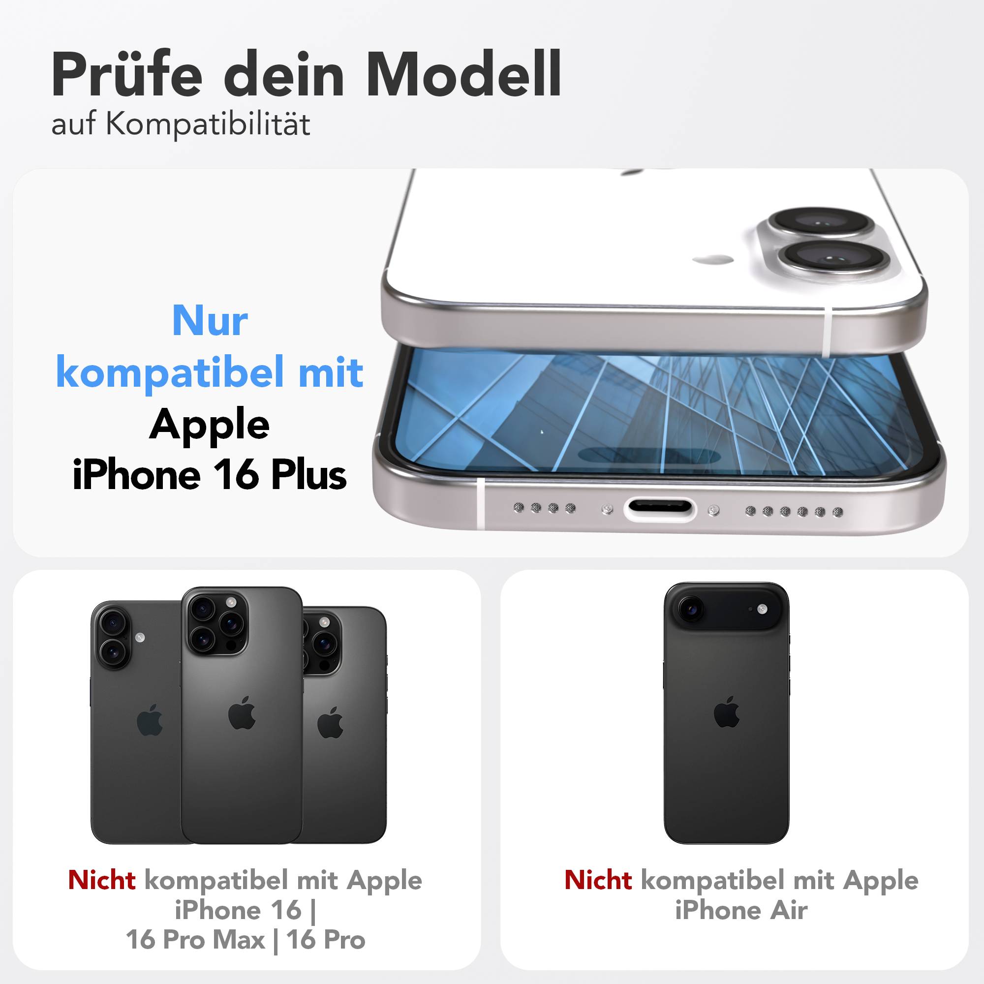 iPhone 16 Plus Schutzfolie Set mit Installationsrahmen und Kameraschutz
