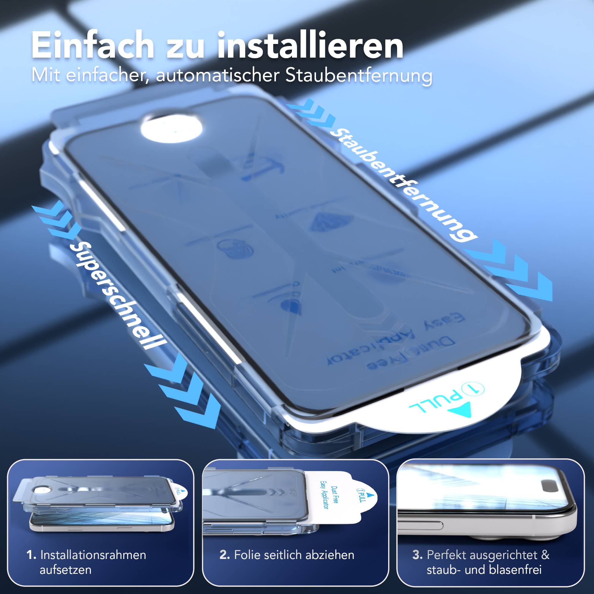 iPhone 16 Plus Schutzfolie Set mit Installationsrahmen und Kameraschutz