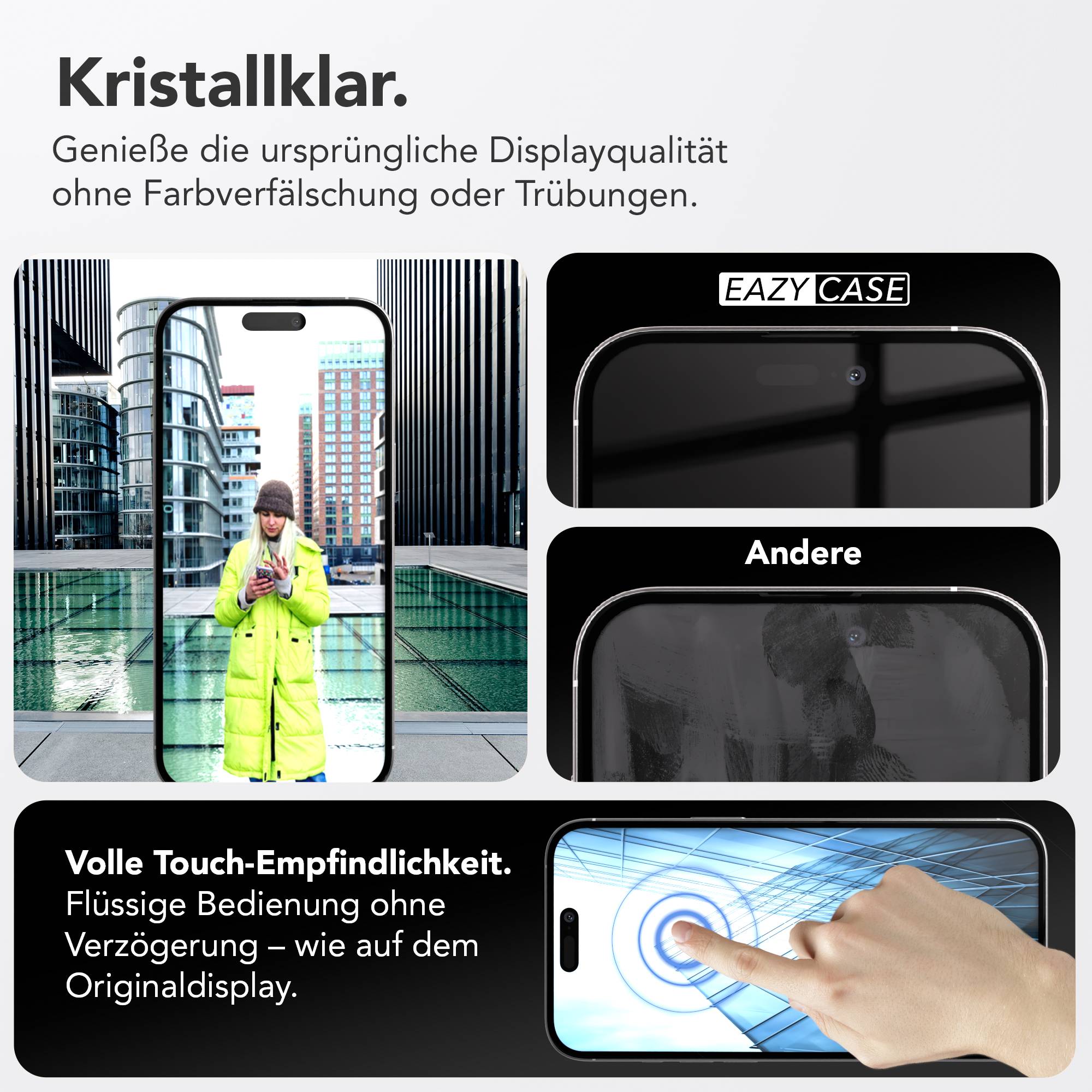 iPhone 16 Plus Schutzfolie Set mit Installationsrahmen und Kameraschutz