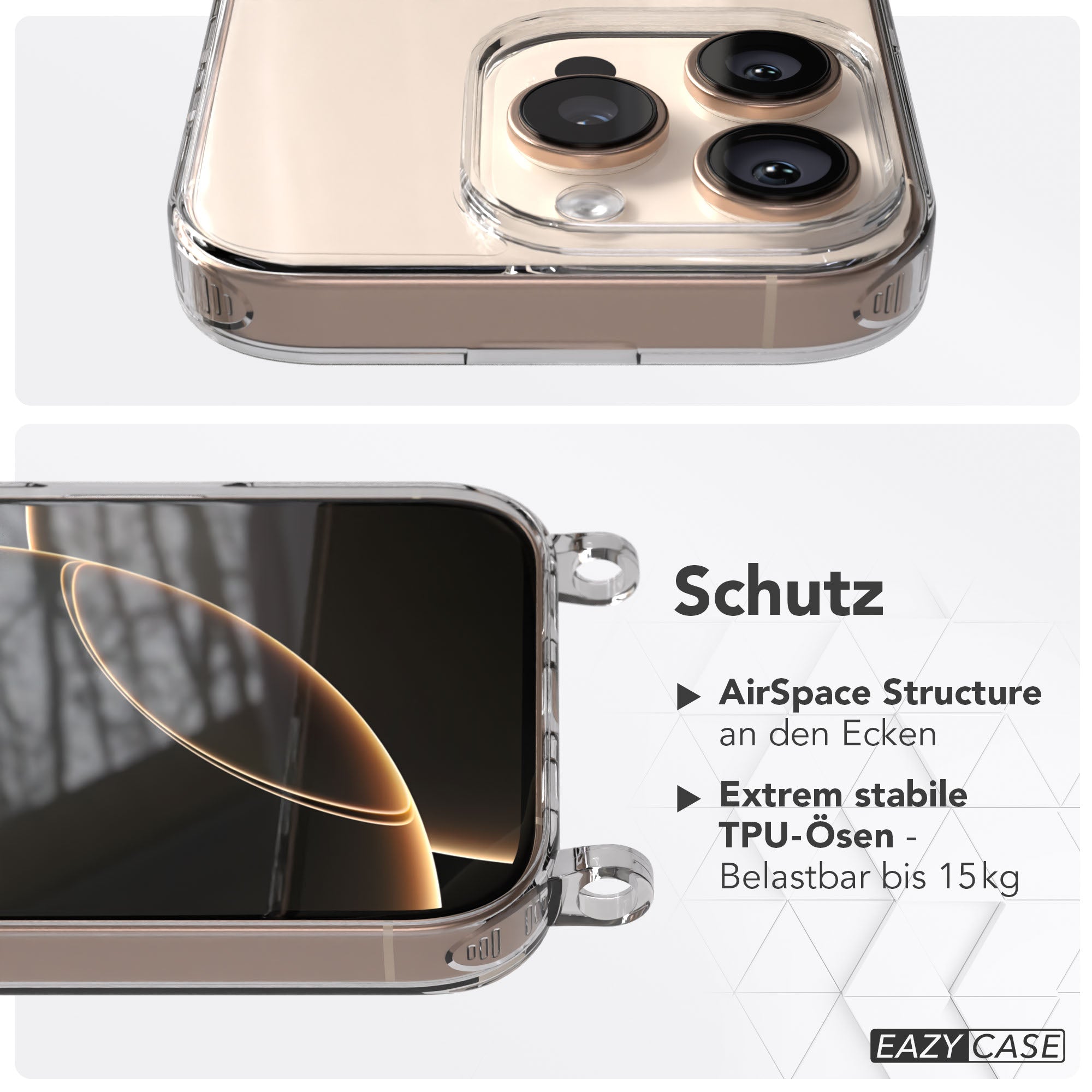 iPhone 16 Pro Hülle mit Ösen für Handyketten TPU transparent