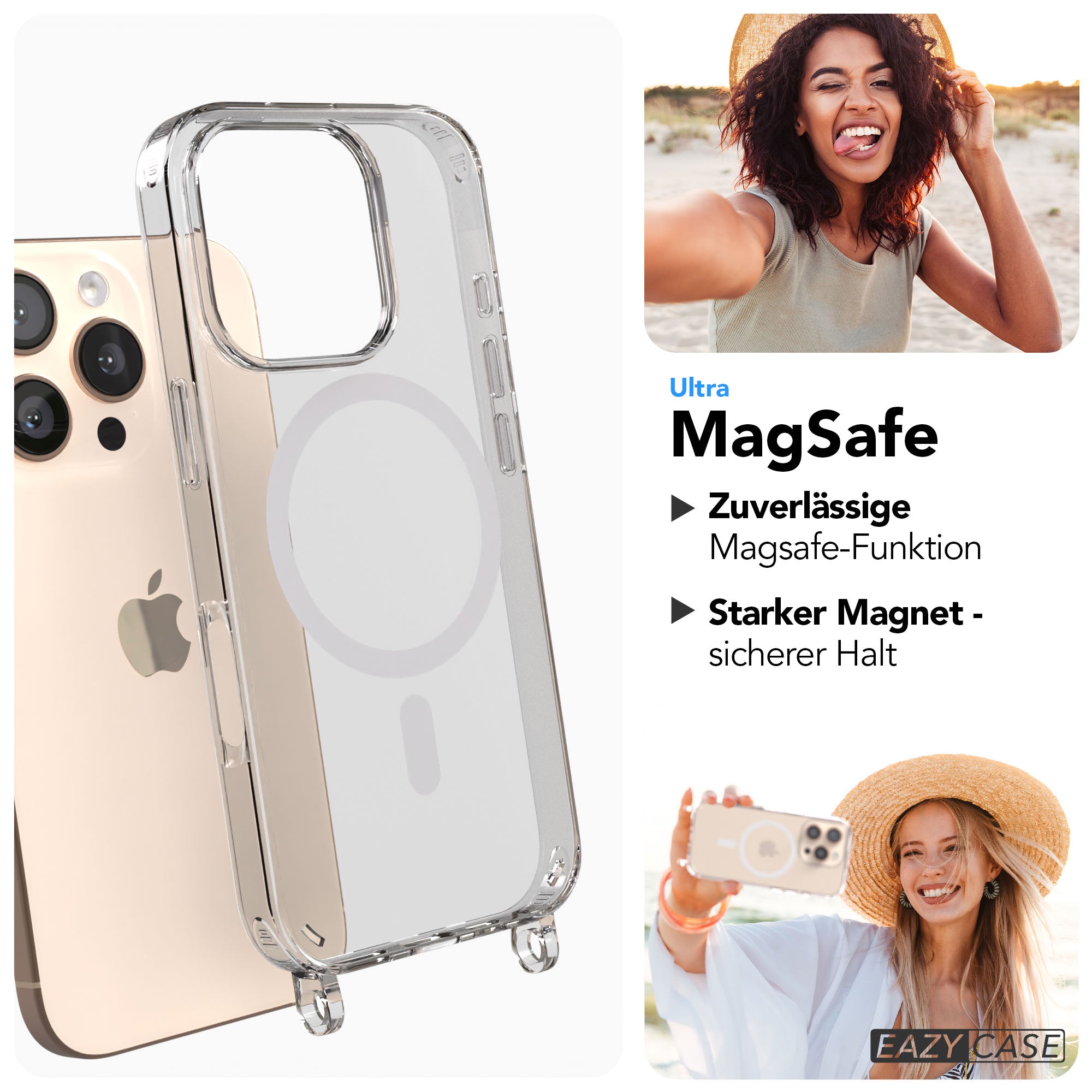 iPhone 16 Pro Schutzhülle transparent mit MagSafe und Handyketten Ösen