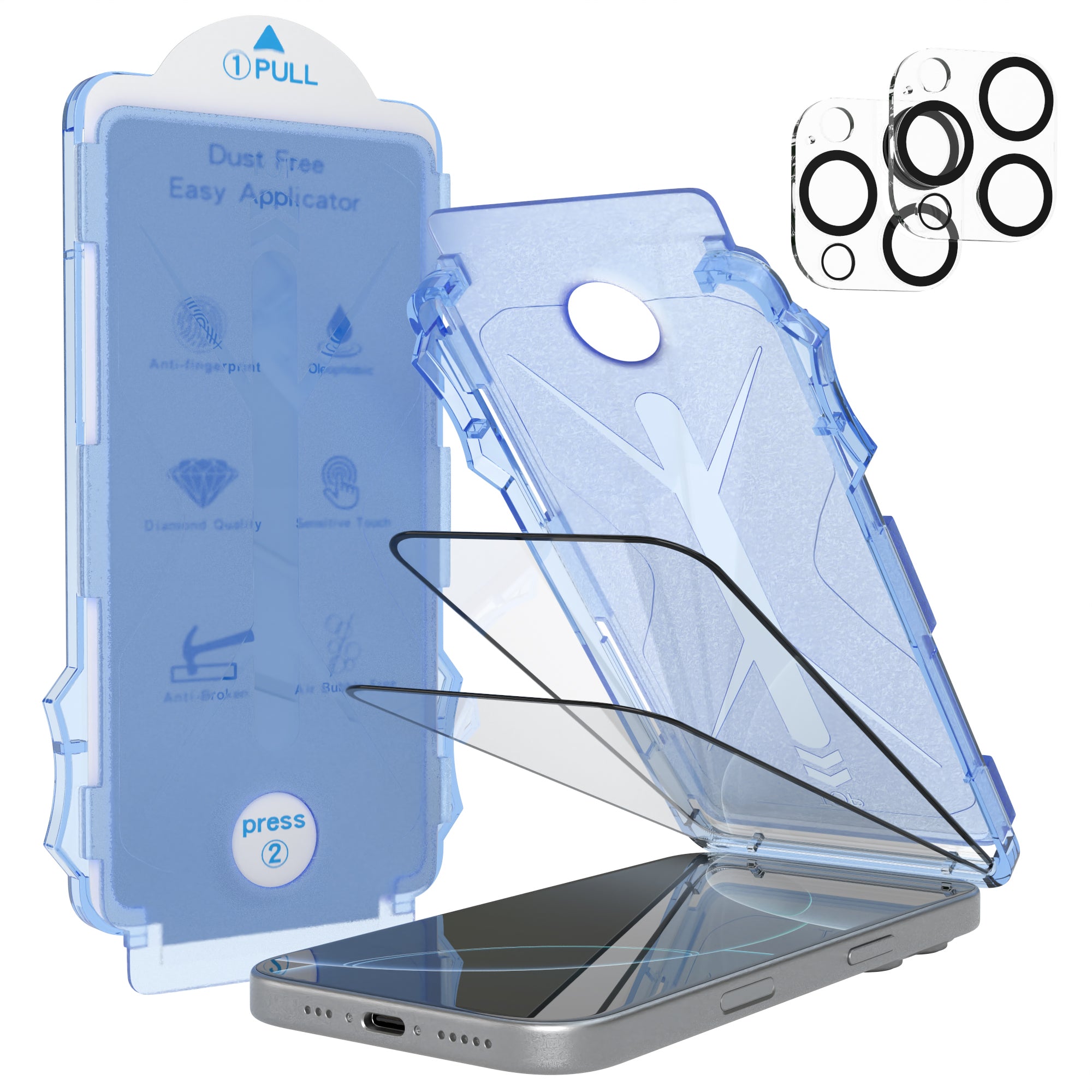 iPhone 16 2er Set Glasfolie + Installationsrahmen